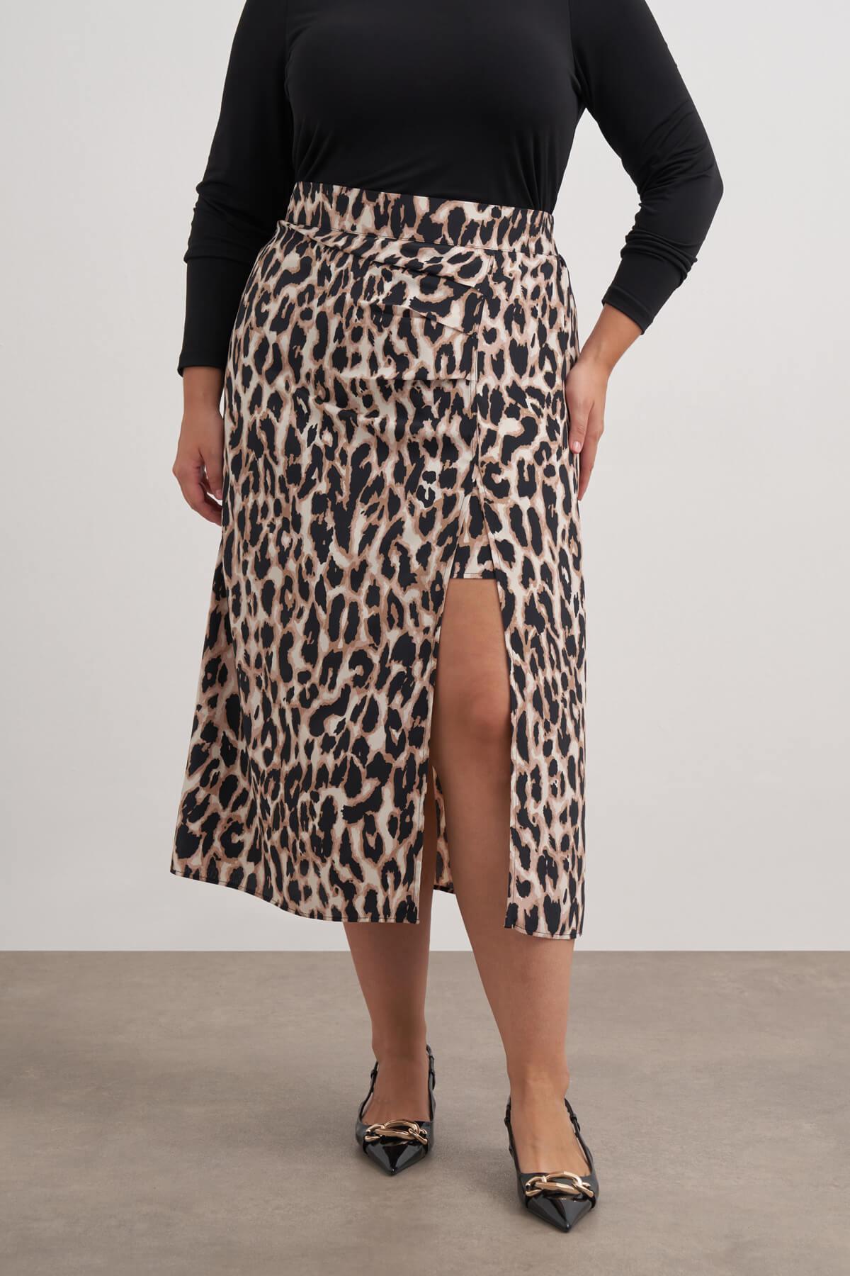 Myline-Arka Beli Lastikli Büzgülü Midi Etek-Büyük Beden Etek-149545