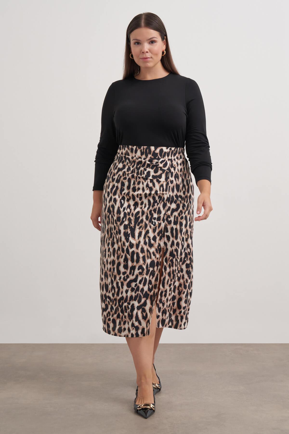 Myline-Arka Beli Lastikli Büzgülü Midi Etek-Büyük Beden Etek-149545