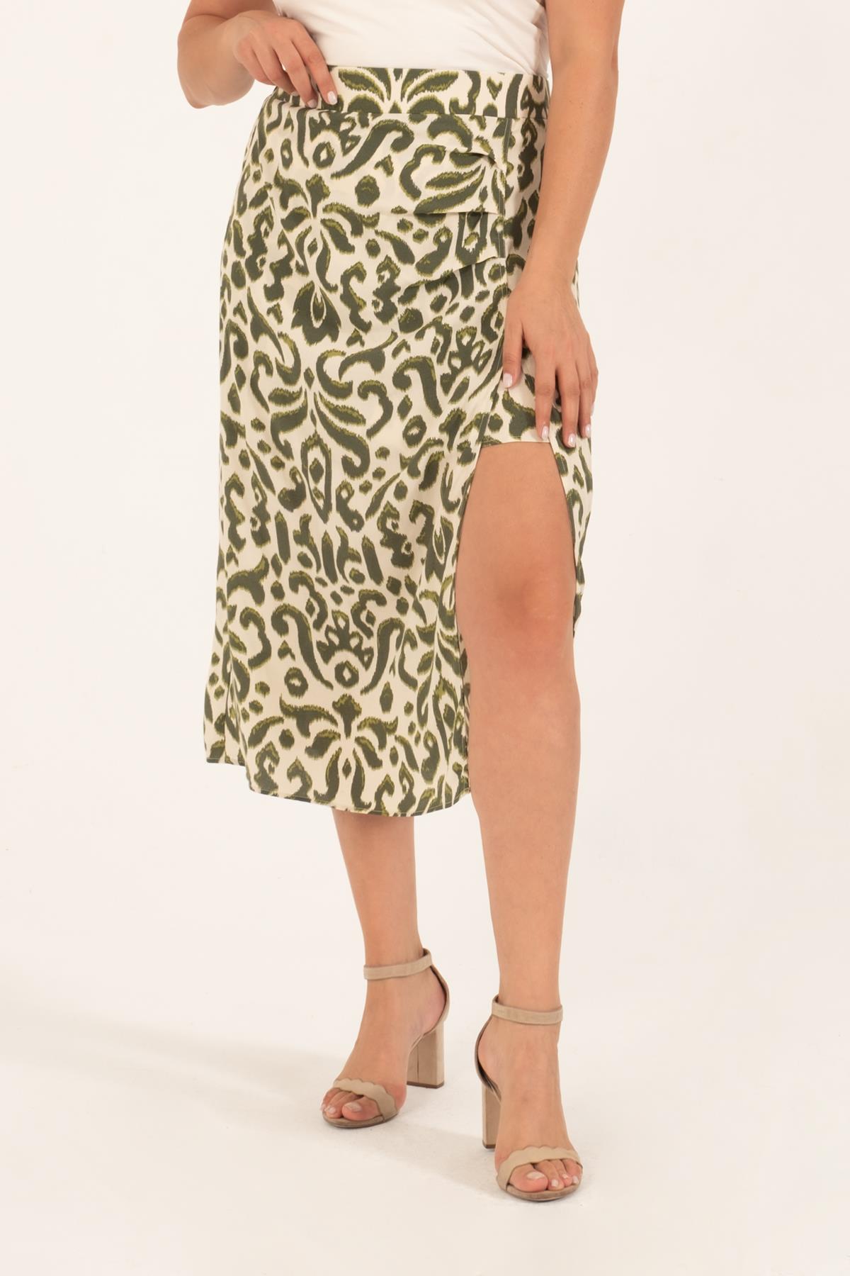 Myline-Arka Beli Lastikli Büzgülü Midi Etek-Büyük Beden Etek-128737