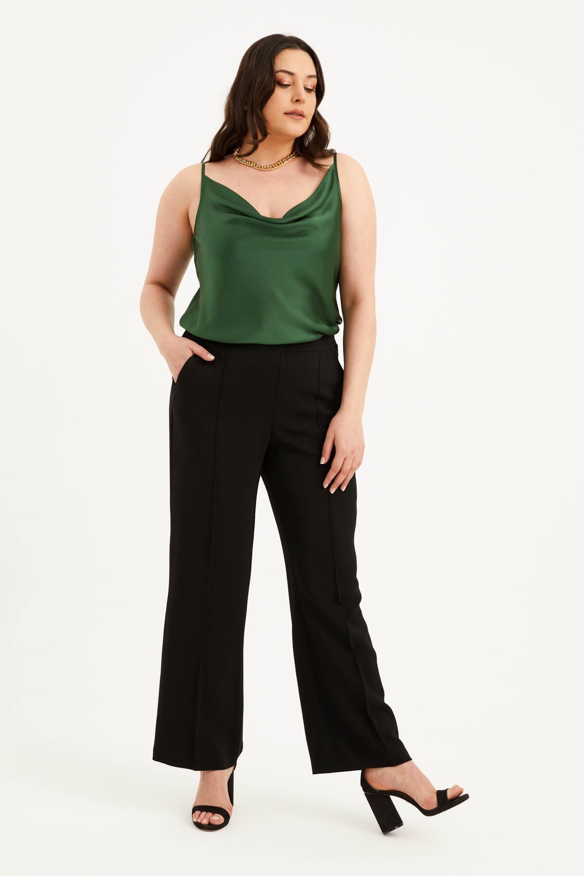 Myline-Arka Beli Lastikli Palazzo Pantolon-Büyük Beden Pantolon-77589