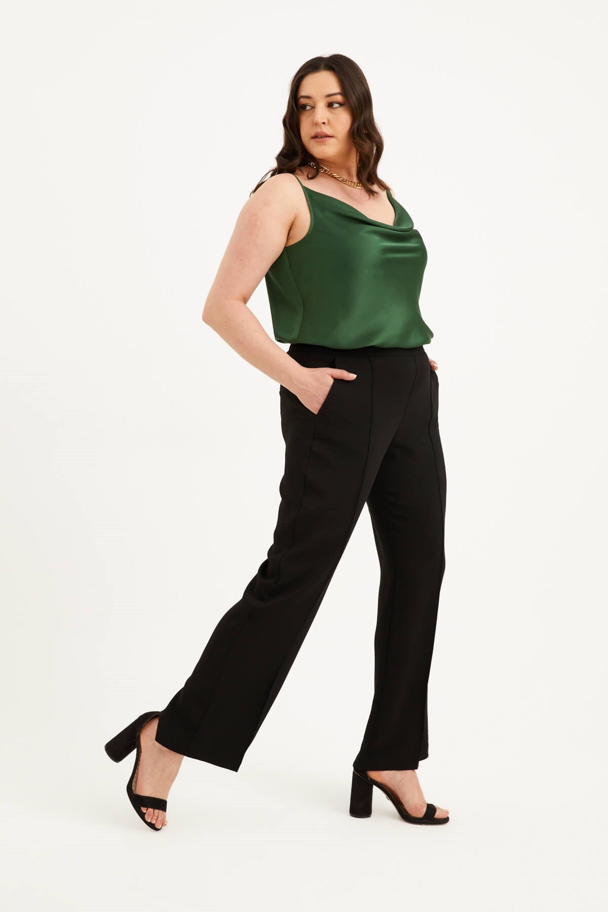 Myline-Arka Beli Lastikli Palazzo Pantolon-Büyük Beden Pantolon-77589