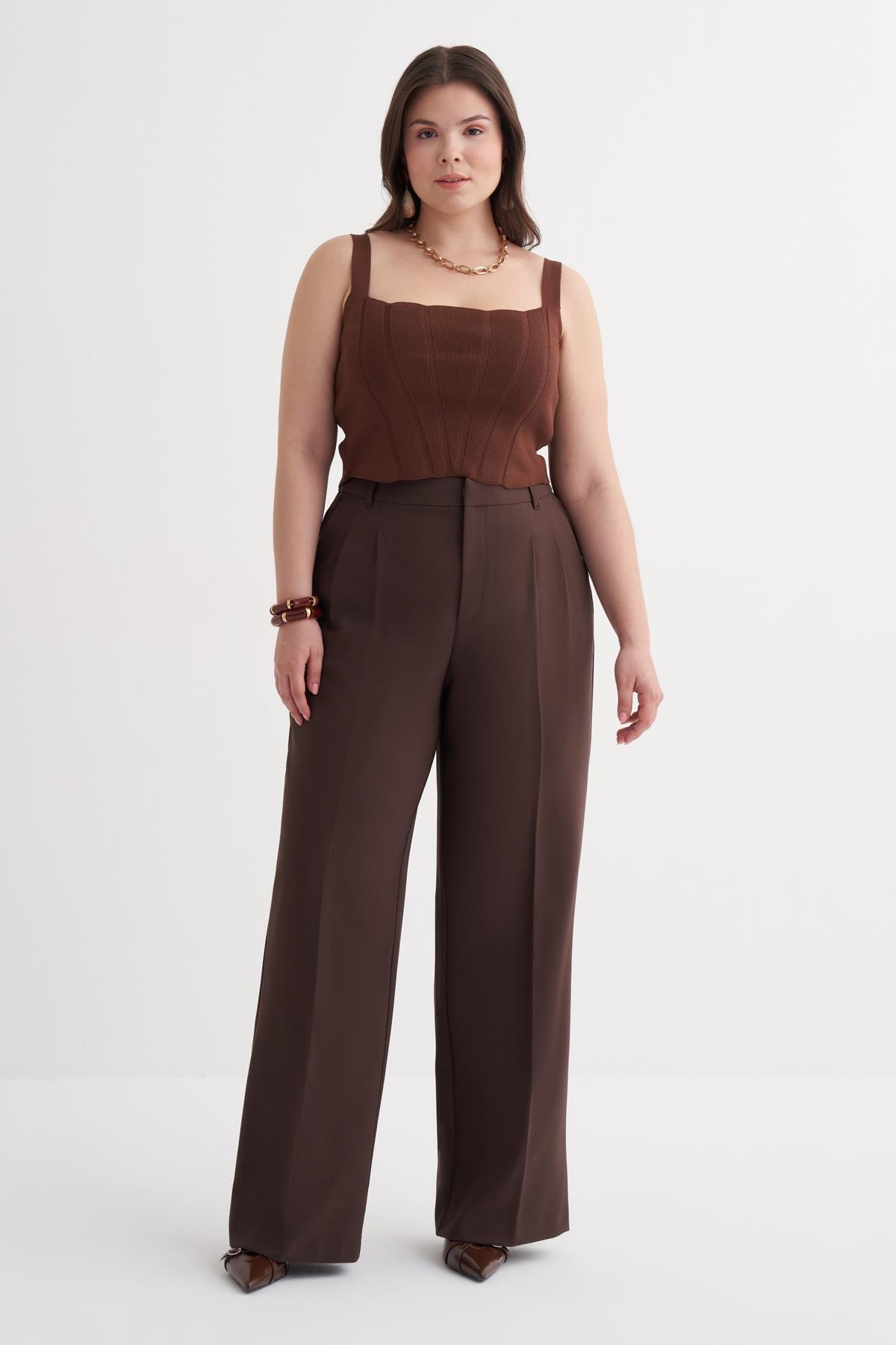 Myline-Arka Beli Lastikli Pileli Pantolon-Büyük Beden Pantolon-149952