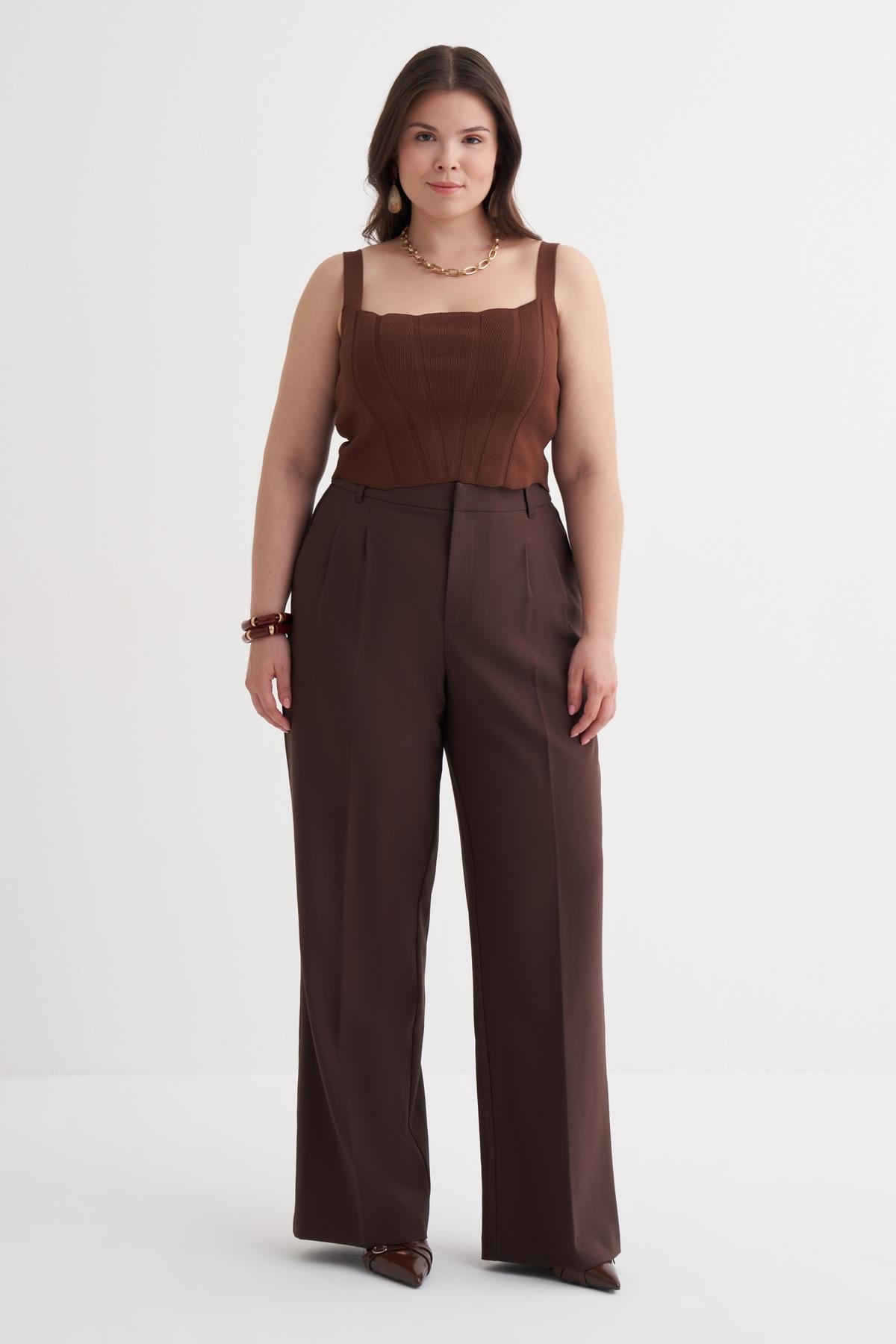 Myline-Arka Beli Lastikli Pileli Pantolon-Büyük Beden Pantolon-149952