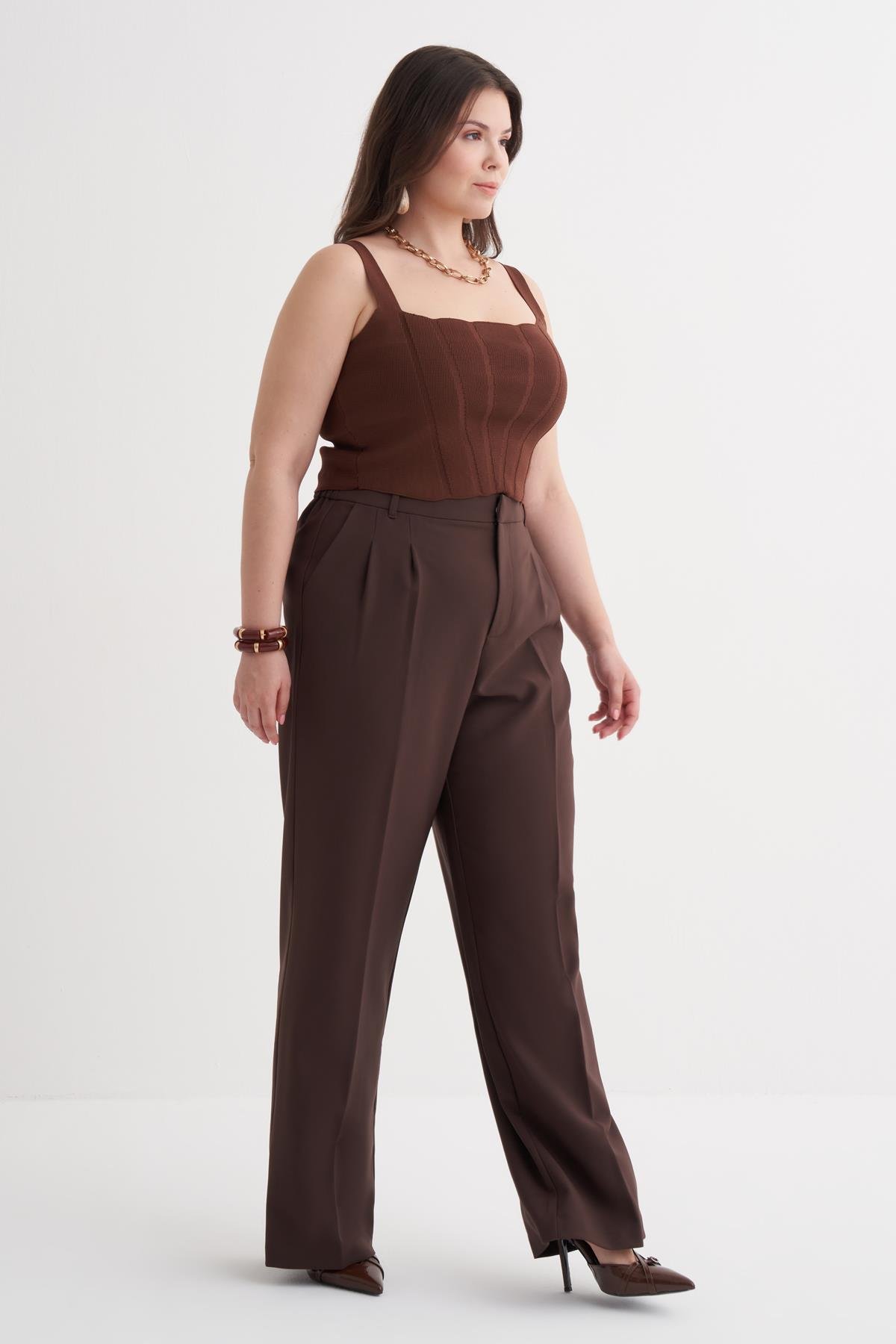 Myline-Arka Beli Lastikli Pileli Pantolon-Büyük Beden Pantolon-149952