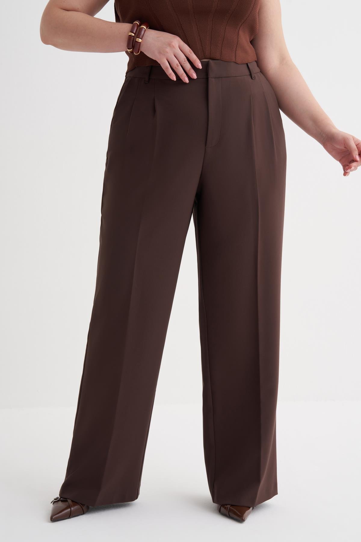 Myline-Arka Beli Lastikli Pileli Pantolon-Büyük Beden Pantolon-149952