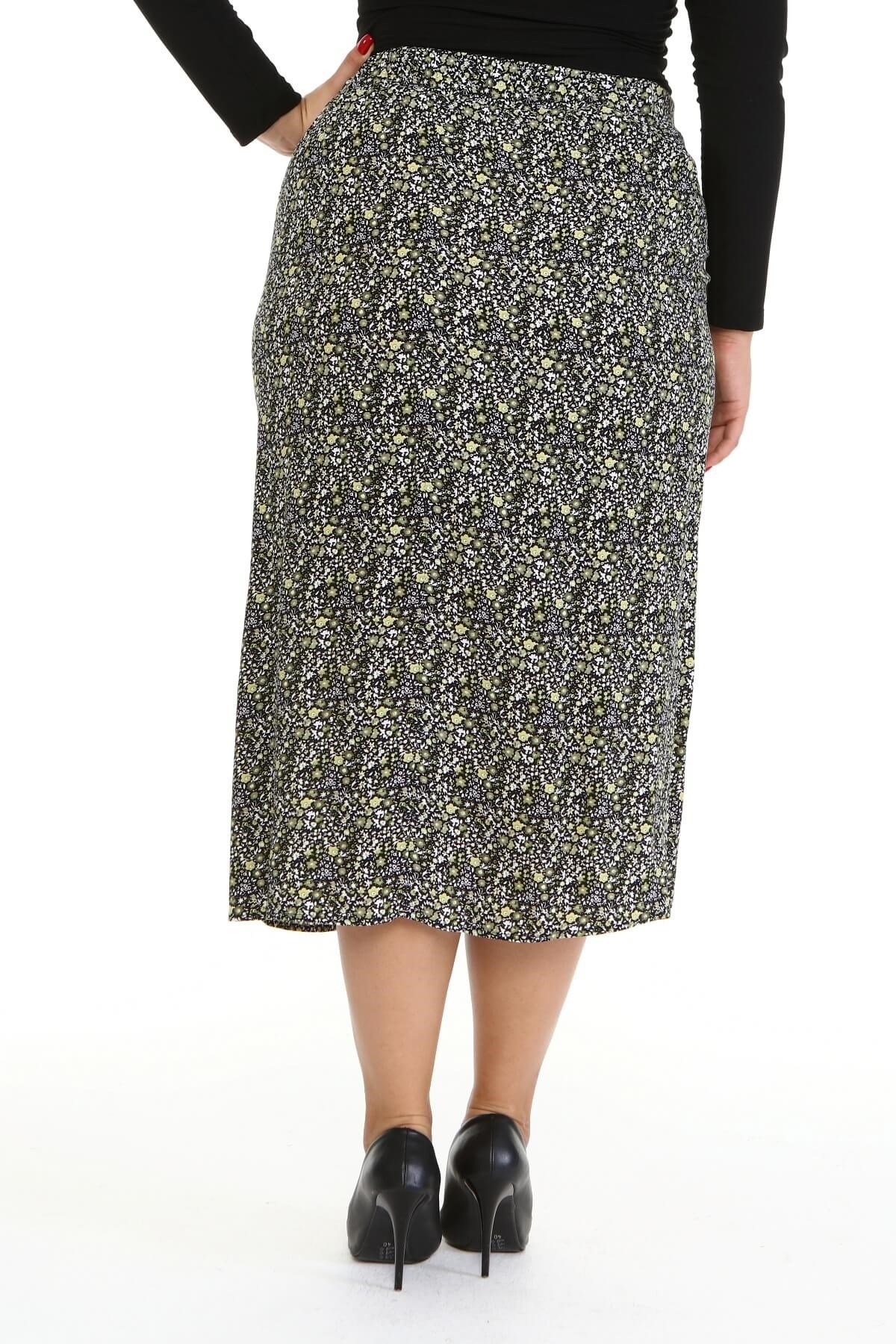 Myline-Arka Beli Lastikli Yırtmaçlı Etek-Büyük Beden Etek-66846