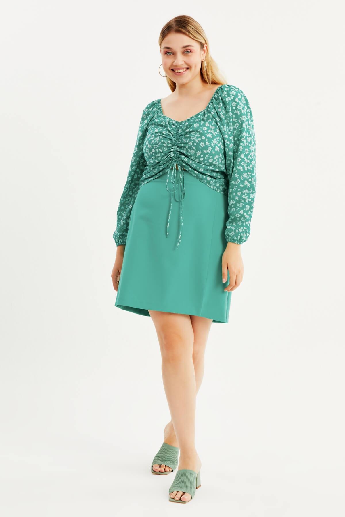 Myline-Arka Beli Lastikli Yırtmaçlı Mini Etek-Büyük Beden Etek-87881