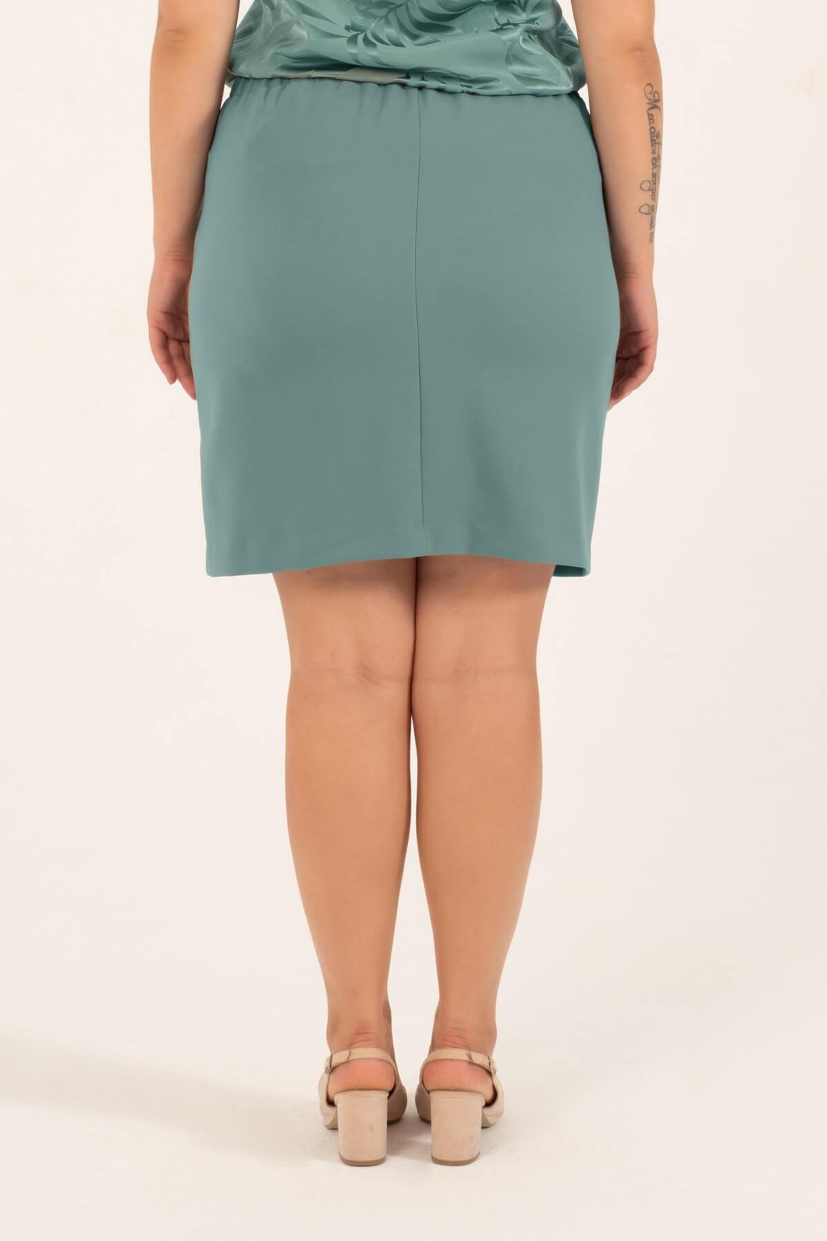 Myline-Arka Beli Lastikli Yırtmaçlı Mini Etek-Büyük Beden Etek-128771