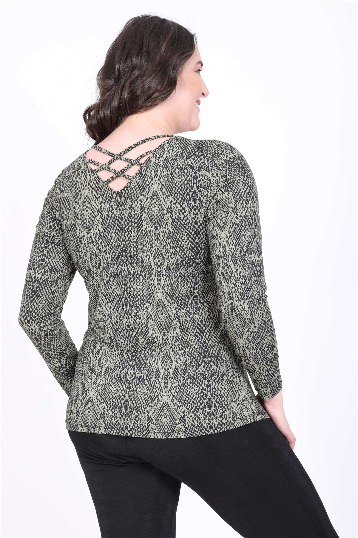 Myline-Arkası Çapraz Biyeli Bluz-Büyük Beden Bluz-35261