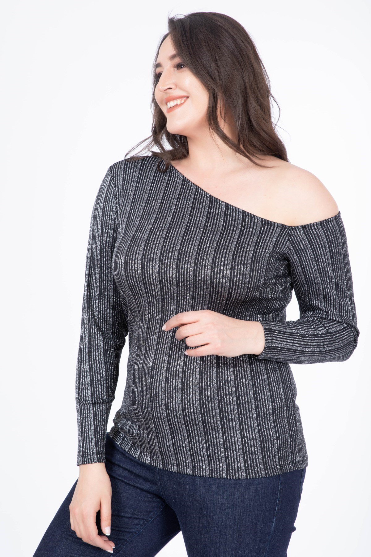 MYLINE-Asimetri Yaka Simli Bluz-Bluz-34437