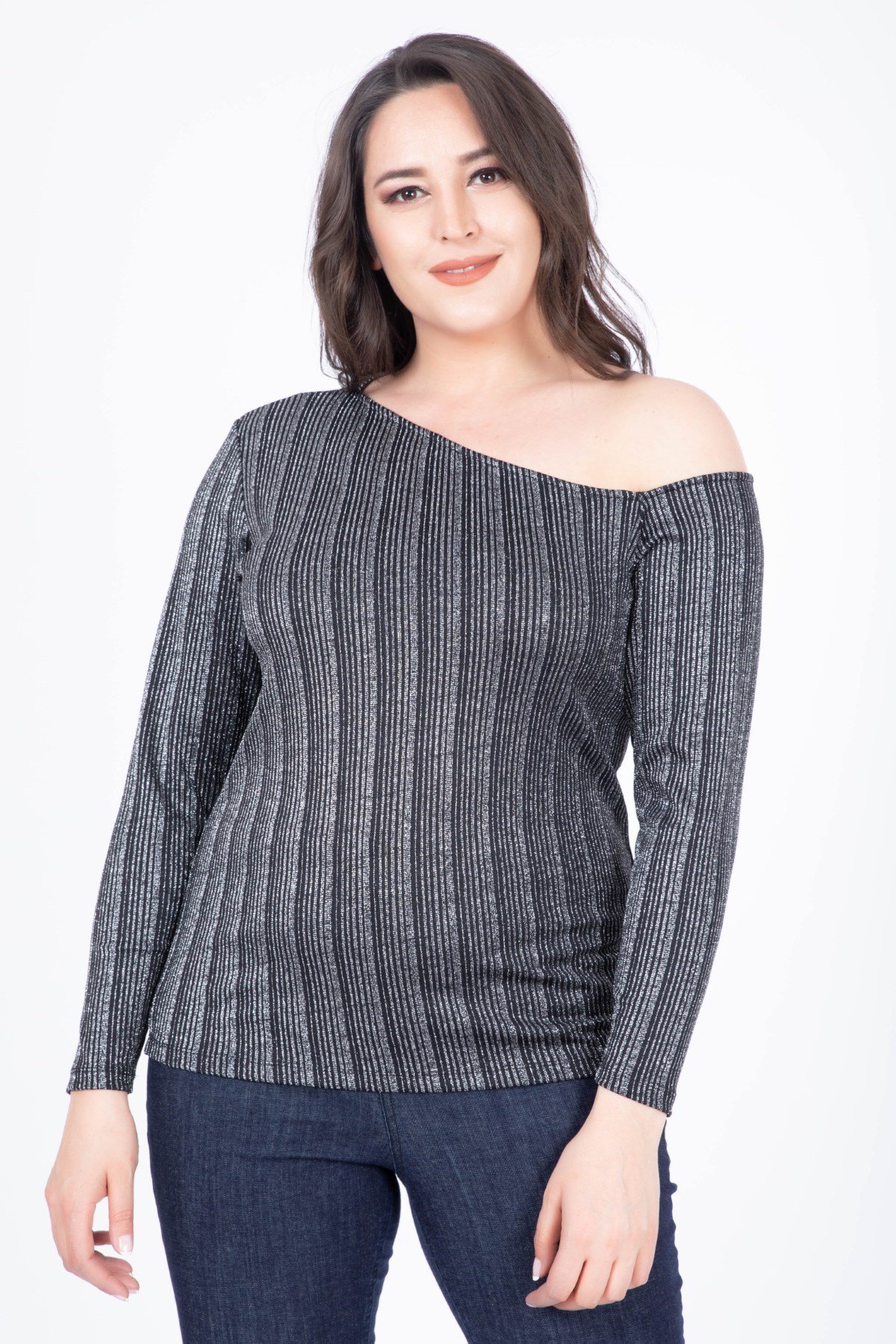 MYLINE-Asimetri Yaka Simli Bluz-Bluz-34437