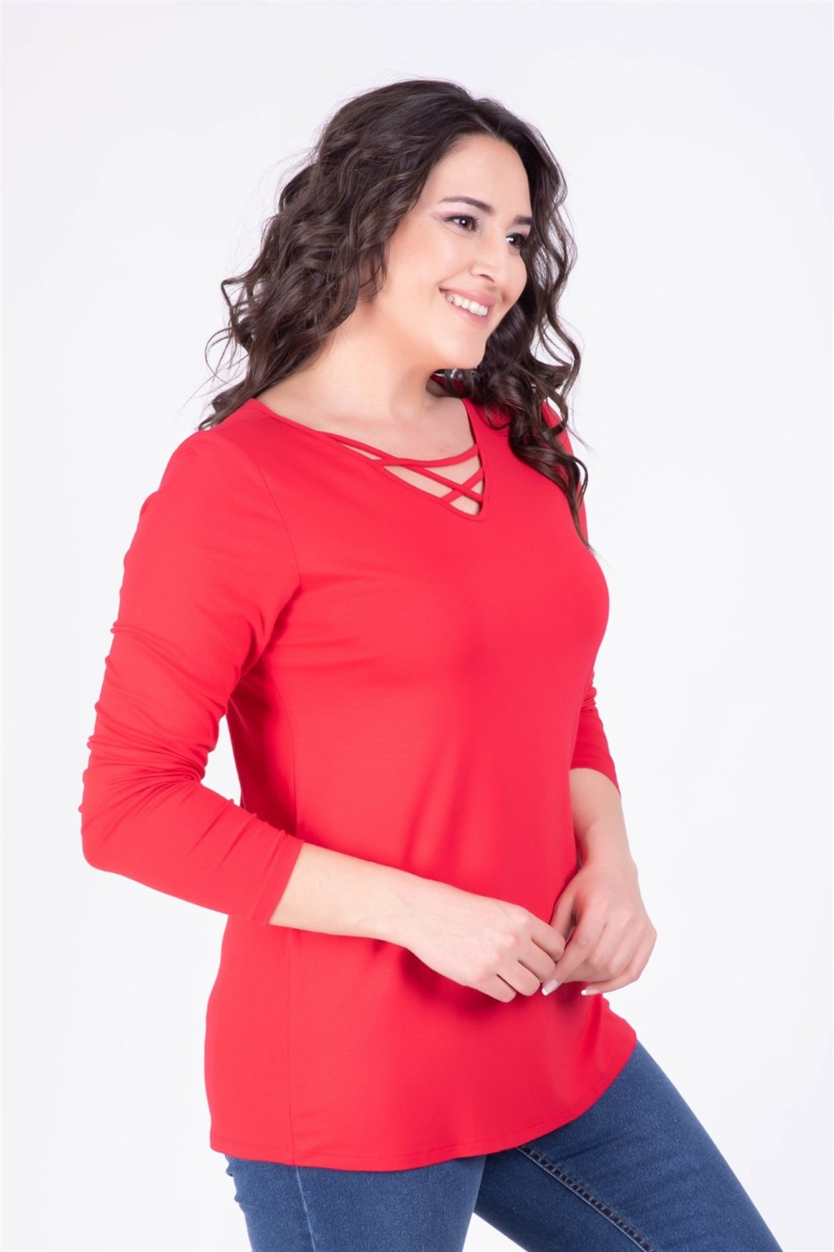 Myline-Asimetrik Biyeli Bluz-Büyük Beden Bluz-24077