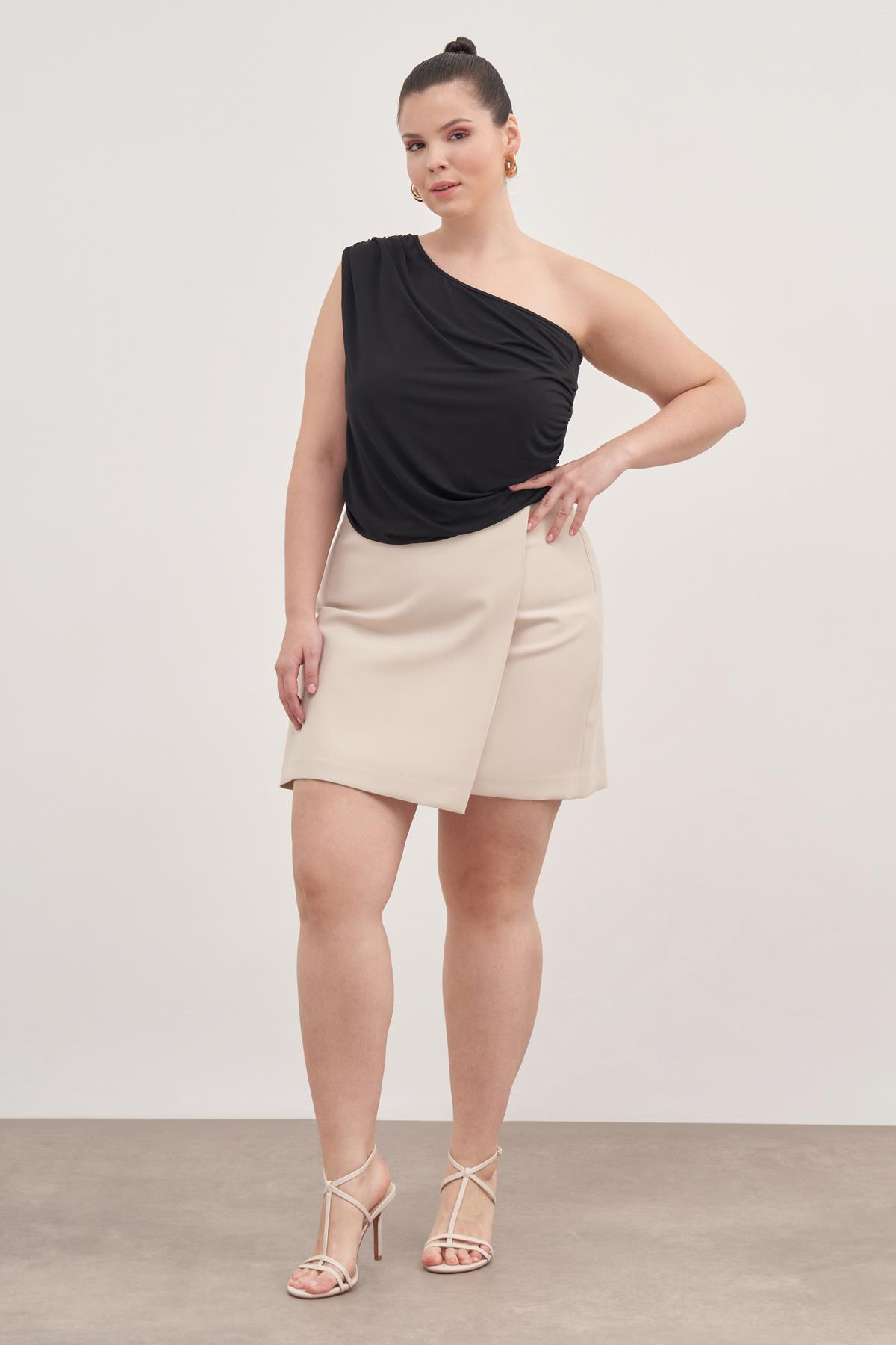 Myline-Asimetrik Şort Etek -Büyük Beden Etek-139136