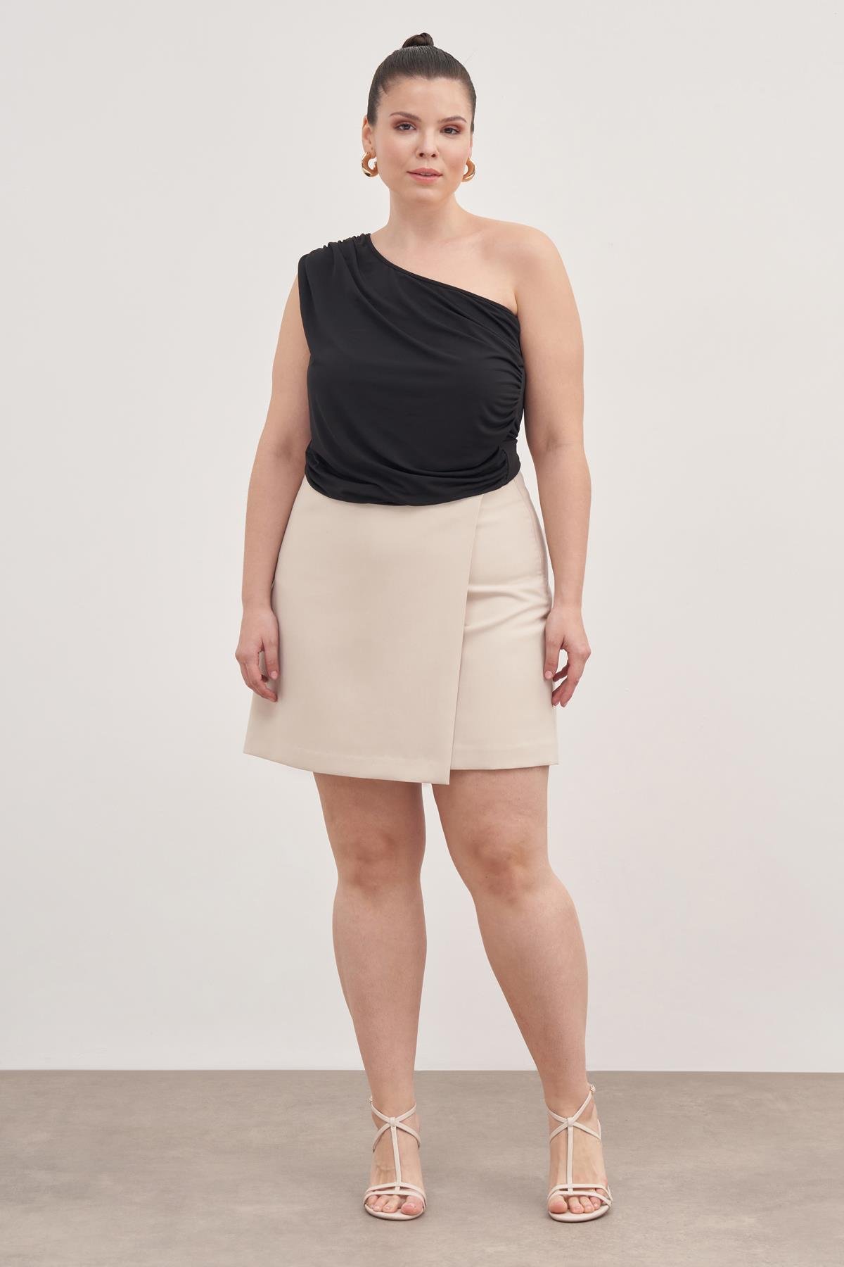 Myline-Asimetrik Şort Etek -Büyük Beden Etek-139136