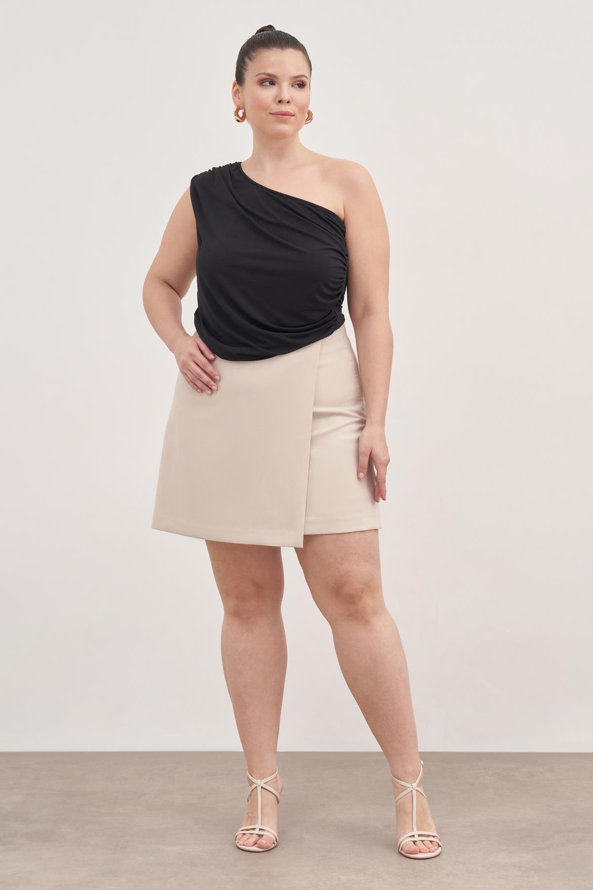 Myline-Asimetrik Şort Etek -Büyük Beden Etek-139136