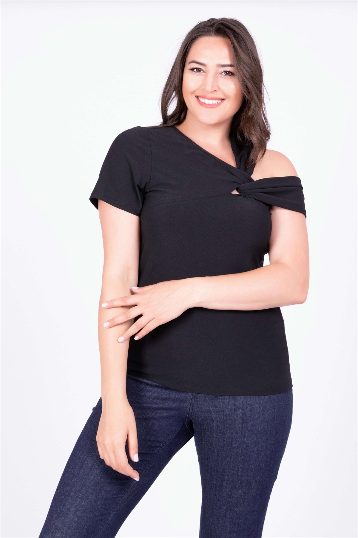 Myline-Asimetrik Yaka Bluz-Büyük Beden Bluz-34639