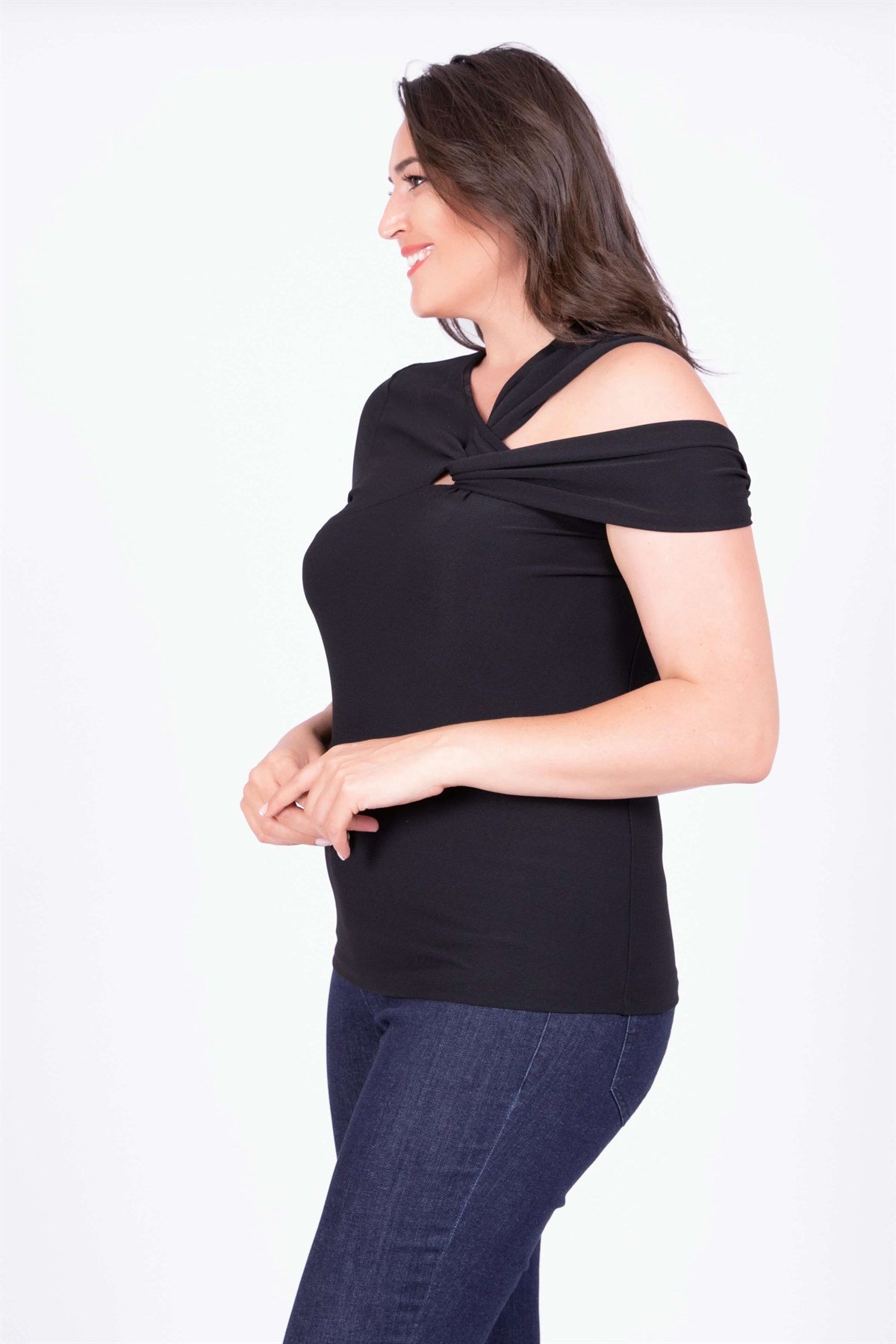 Myline-Asimetrik Yaka Bluz-Büyük Beden Bluz-34639