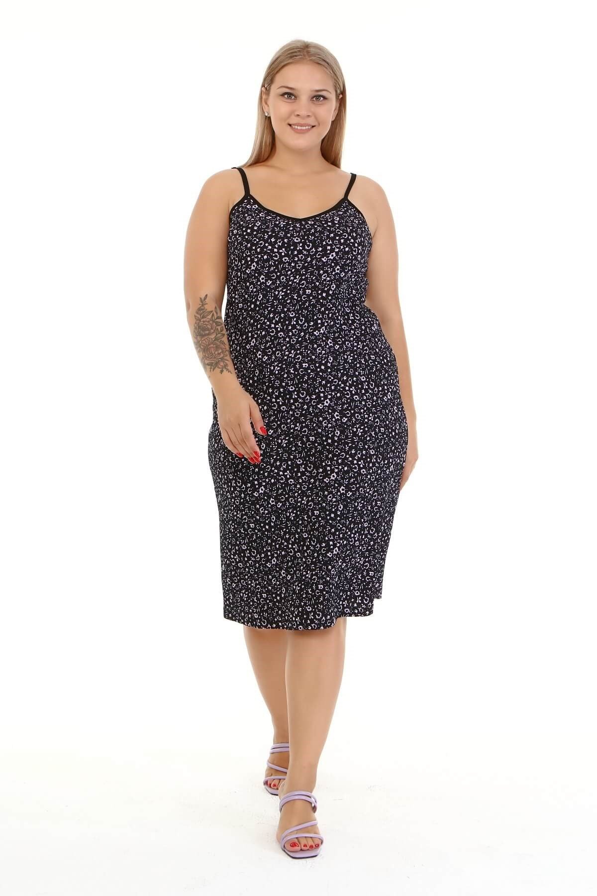 Myline-Askılı Örme Elbise-Büyük Beden Günlük Elbiseler-77135