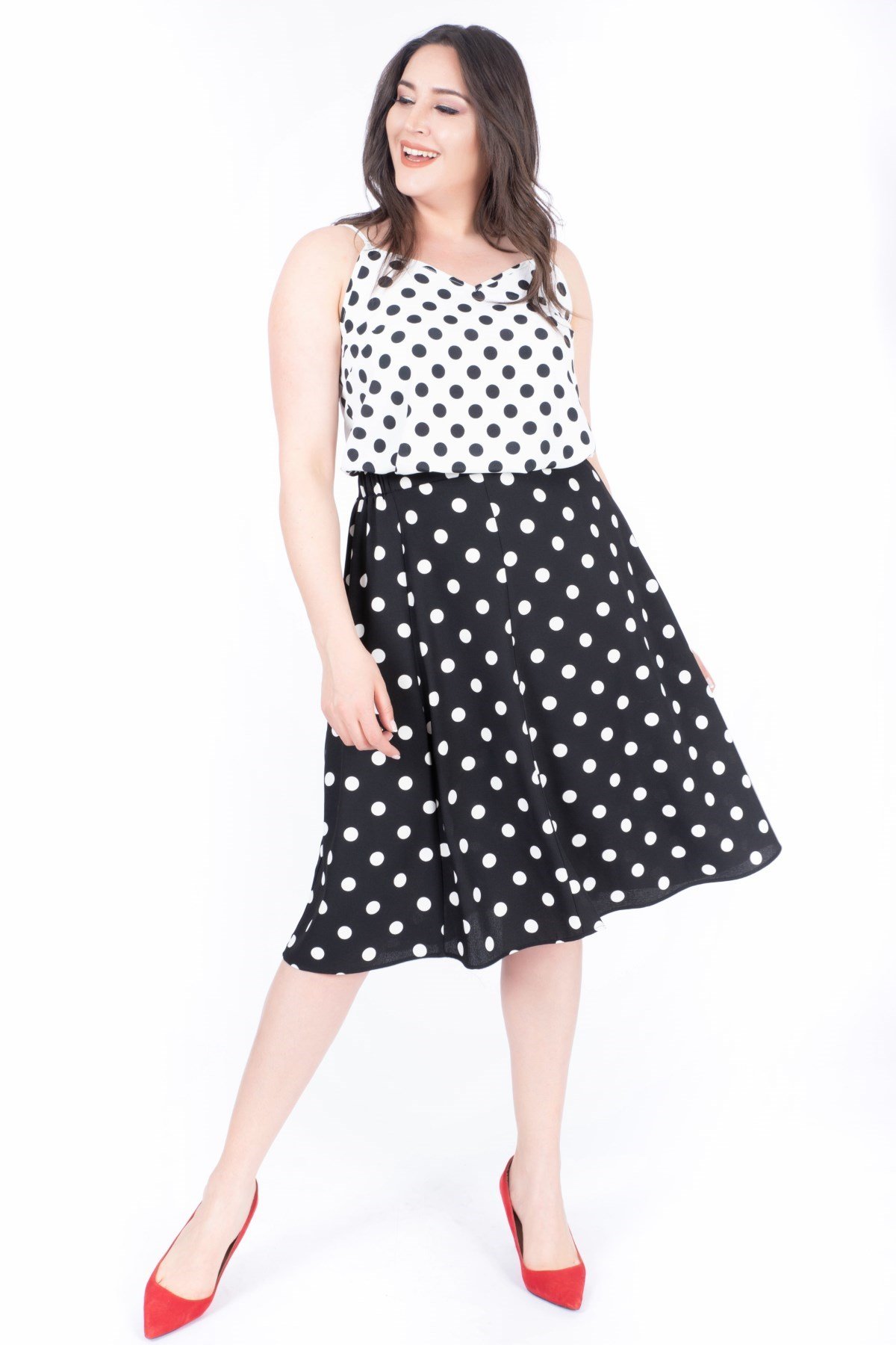 MYLINE-Askılı Puantiyeli Bluz-Bluz-34558