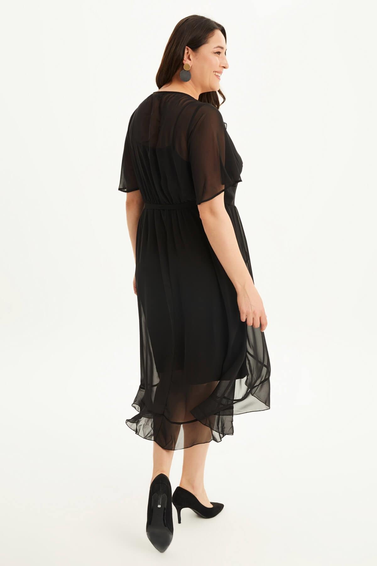 Myline-Astarlı Anvelop Şifon Elbise-Büyük Beden Günlük Elbiseler-66648