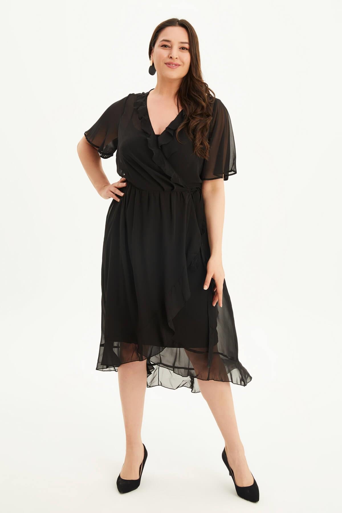 Myline-Astarlı Anvelop Şifon Elbise-Büyük Beden Günlük Elbiseler-66648