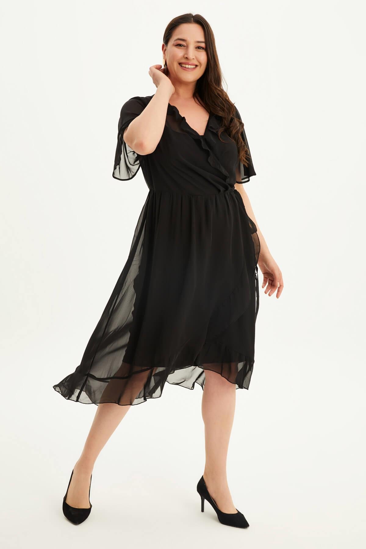 Myline-Astarlı Anvelop Şifon Elbise-Büyük Beden Günlük Elbiseler-66648