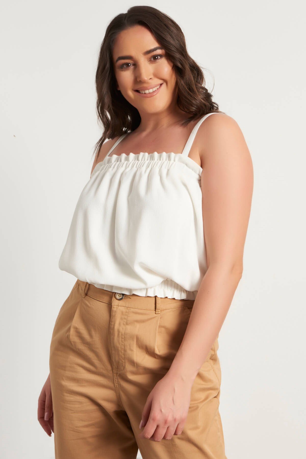 Myline-Astarlı Askılı Top-Büyük Beden Bluz-56312