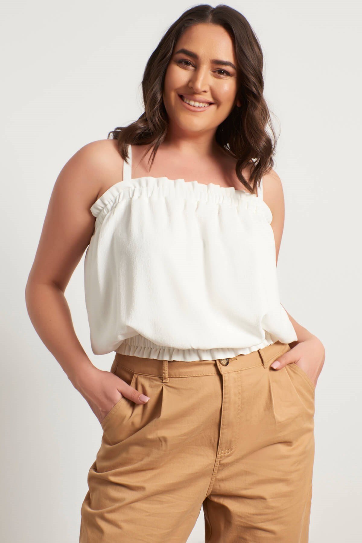 Myline-Astarlı Askılı Top-Büyük Beden Bluz-56312