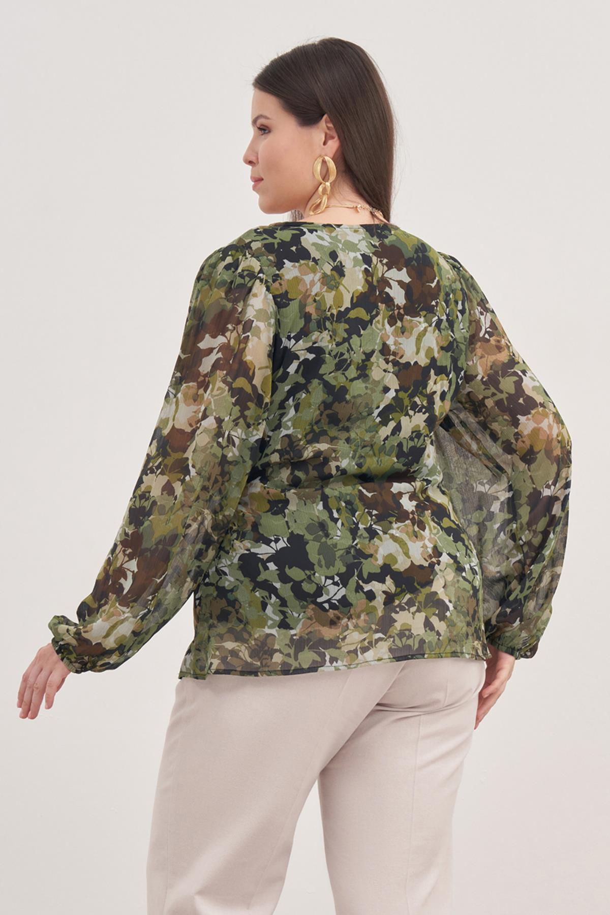 Myline-Astarlı Bağlama Detaylı Şifon Bluz-Büyük Beden Bluz-118435