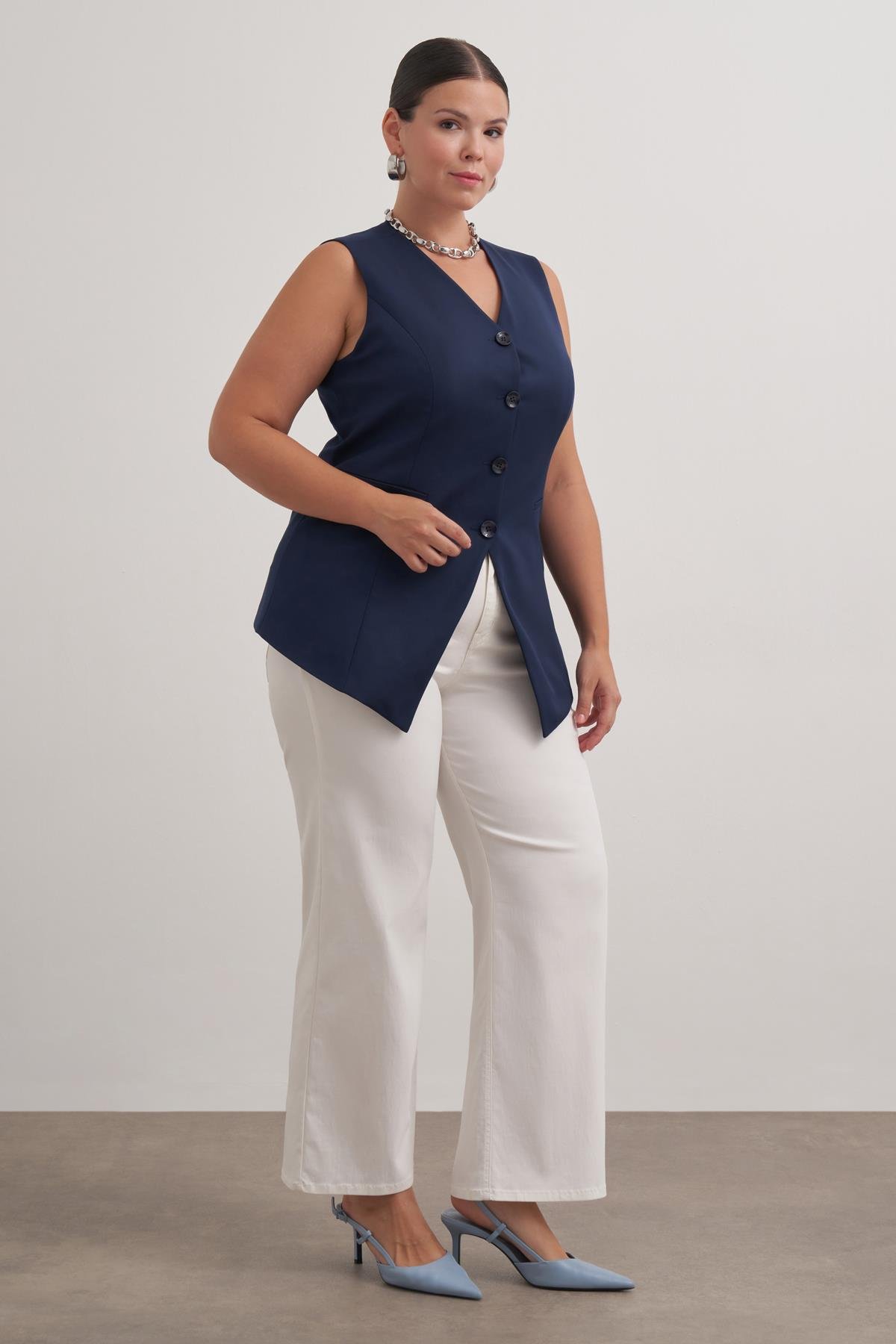 Myline-Astarlı Belden Oturtmalı Yelek-Büyük Beden Yelek-149595