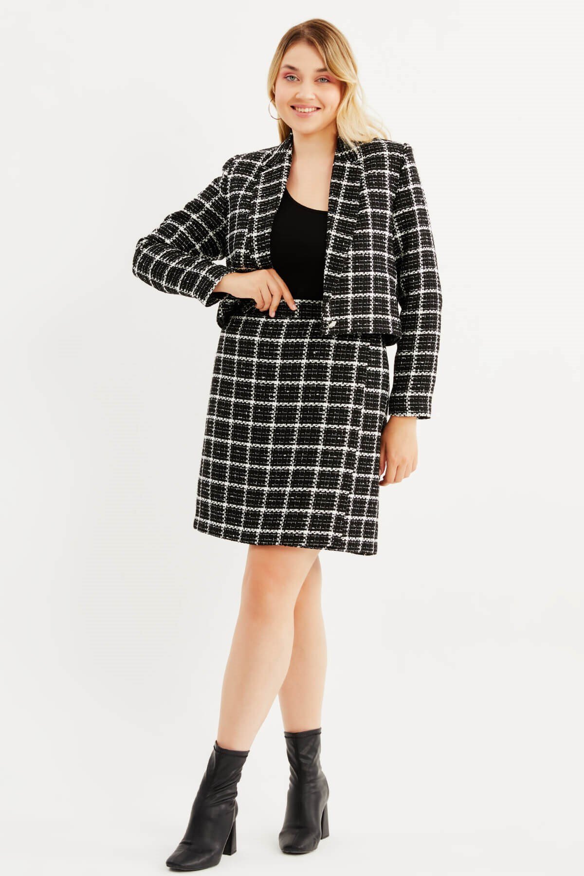 Myline-Astarlı Beli Lastikli Tüvit Etek -Büyük Beden Etek-87985