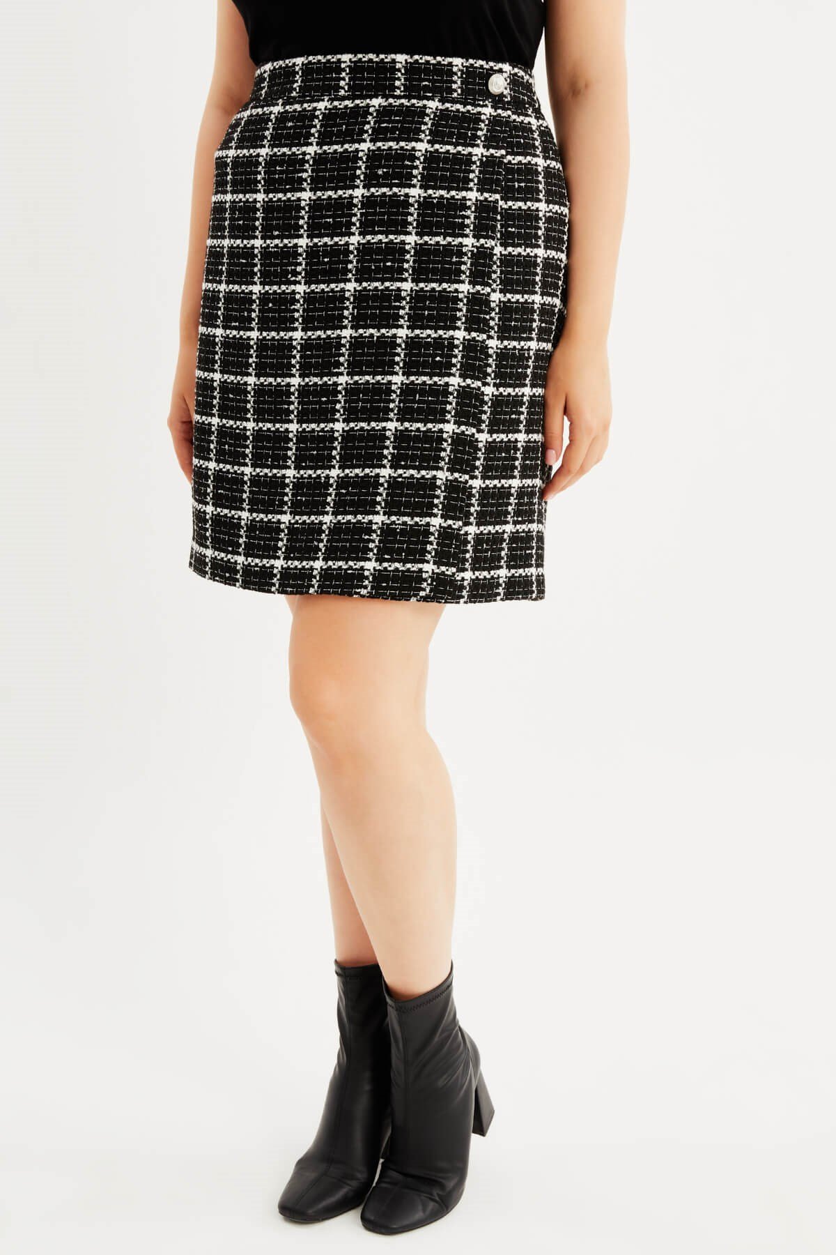 Myline-Astarlı Beli Lastikli Tüvit Etek -Büyük Beden Etek-87985