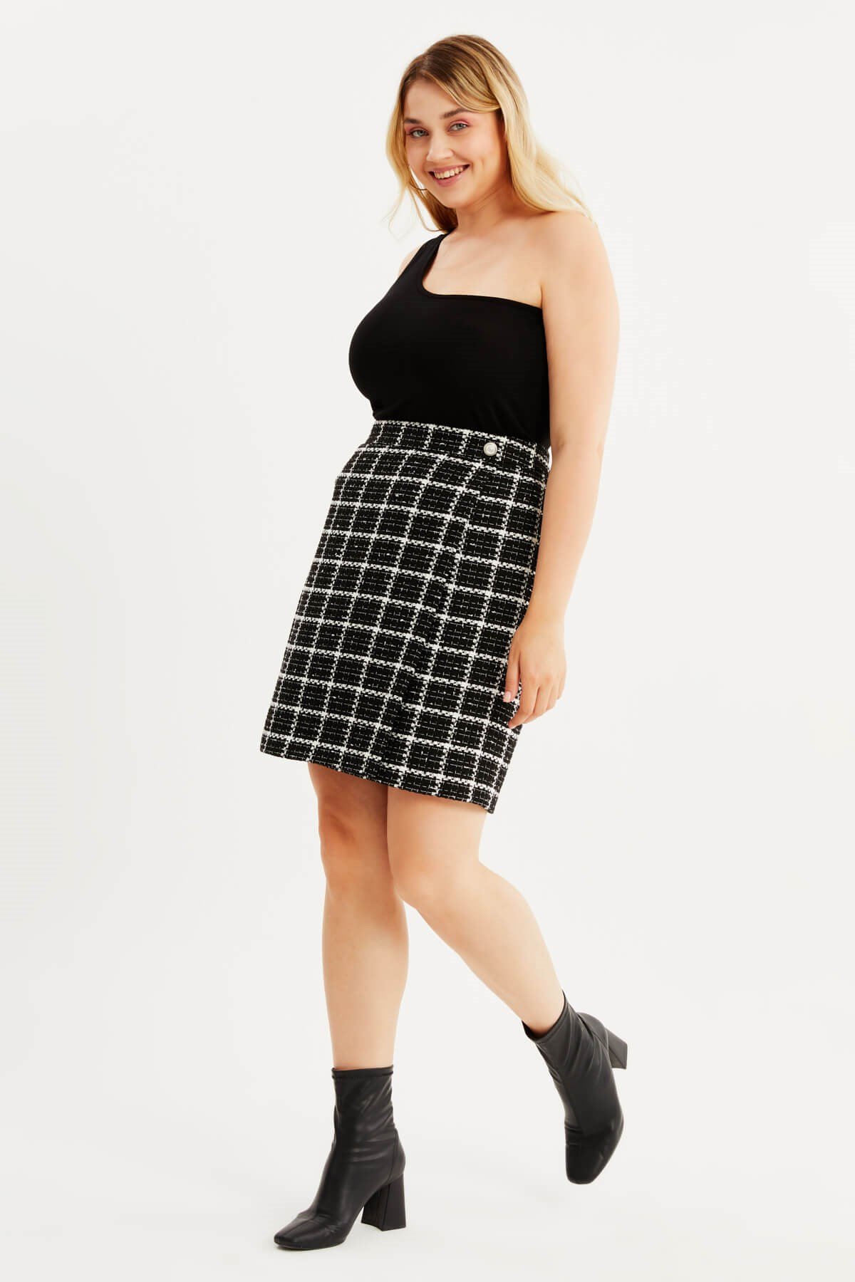 Myline-Astarlı Beli Lastikli Tüvit Etek -Büyük Beden Etek-87985