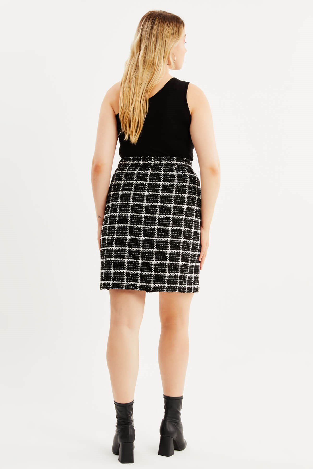 Myline-Astarlı Beli Lastikli Tüvit Etek -Büyük Beden Etek-87985