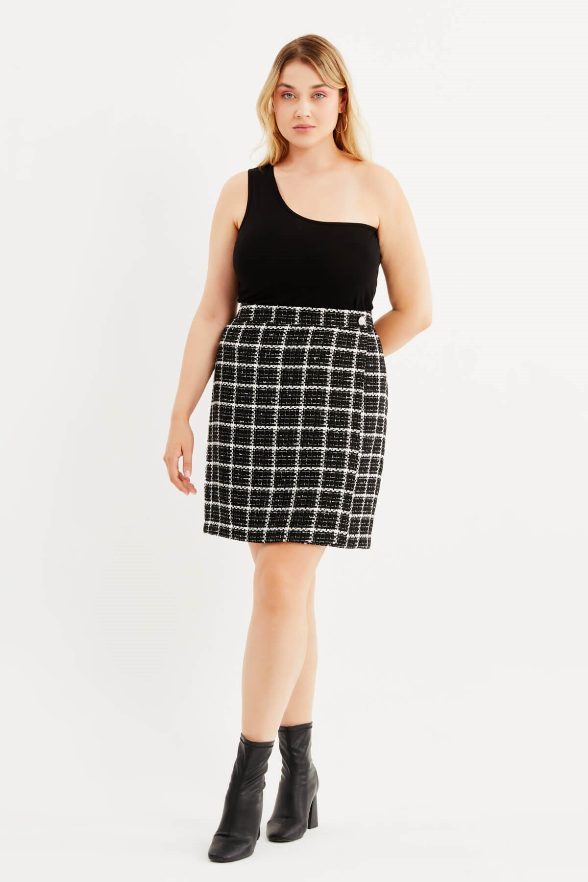 Myline-Astarlı Beli Lastikli Tüvit Etek -Büyük Beden Etek-87985