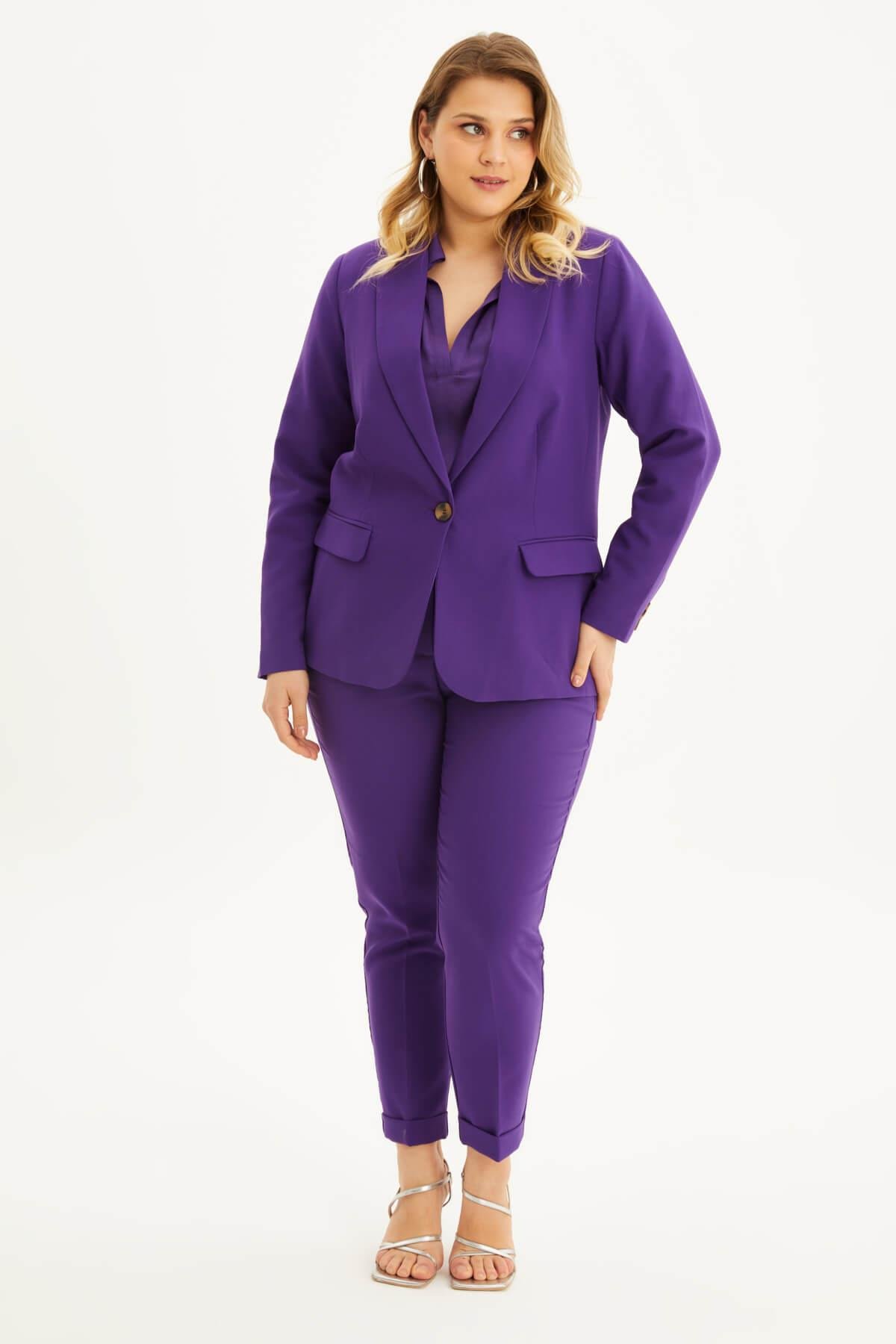 Myline-Astarlı Blazer Ceket-Büyük Beden Ceket-118358