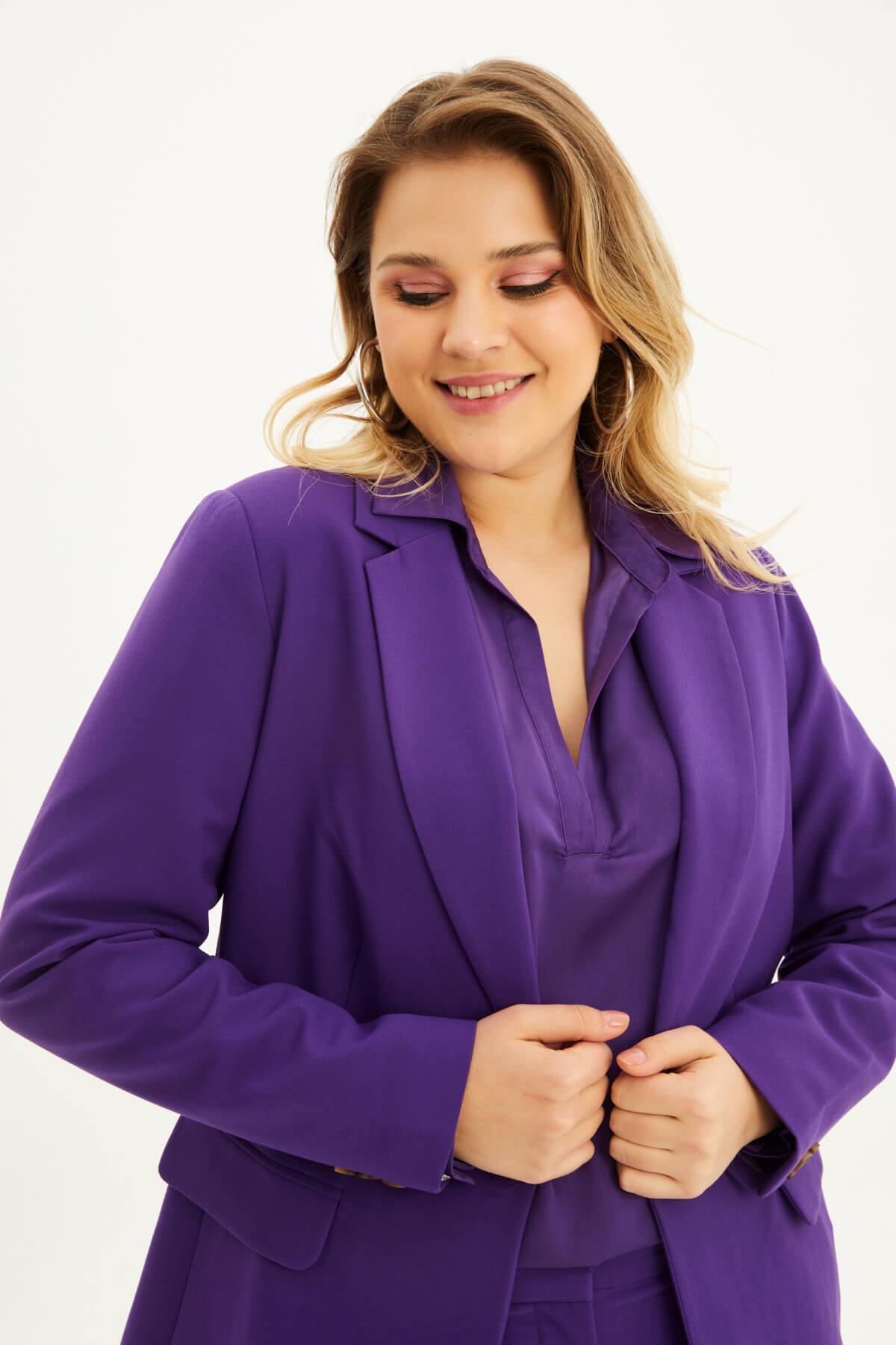 Myline-Astarlı Blazer Ceket-Büyük Beden Ceket-118358