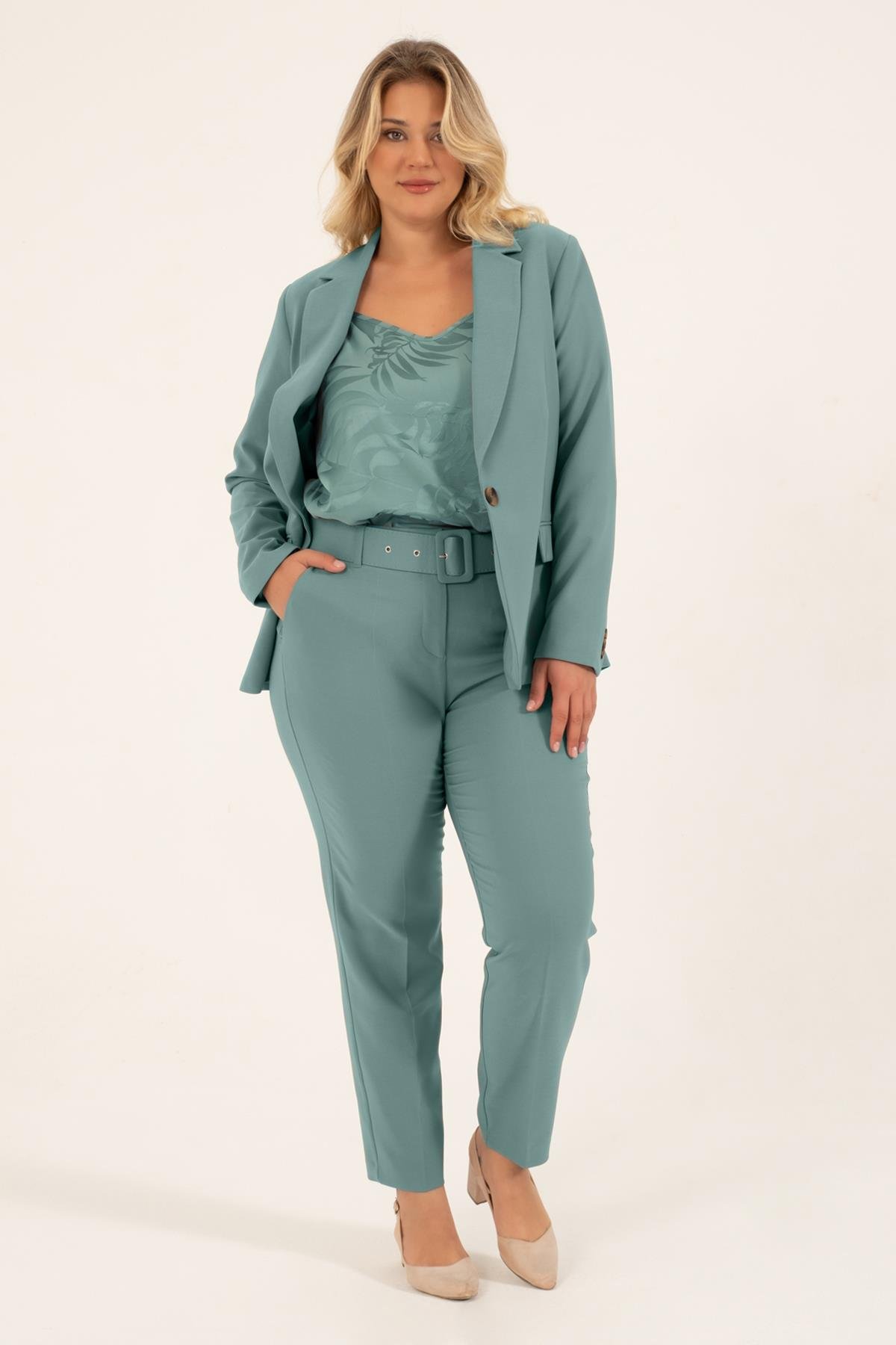 Myline-Astarlı Blazer Ceket-Büyük Beden Ceket-128631