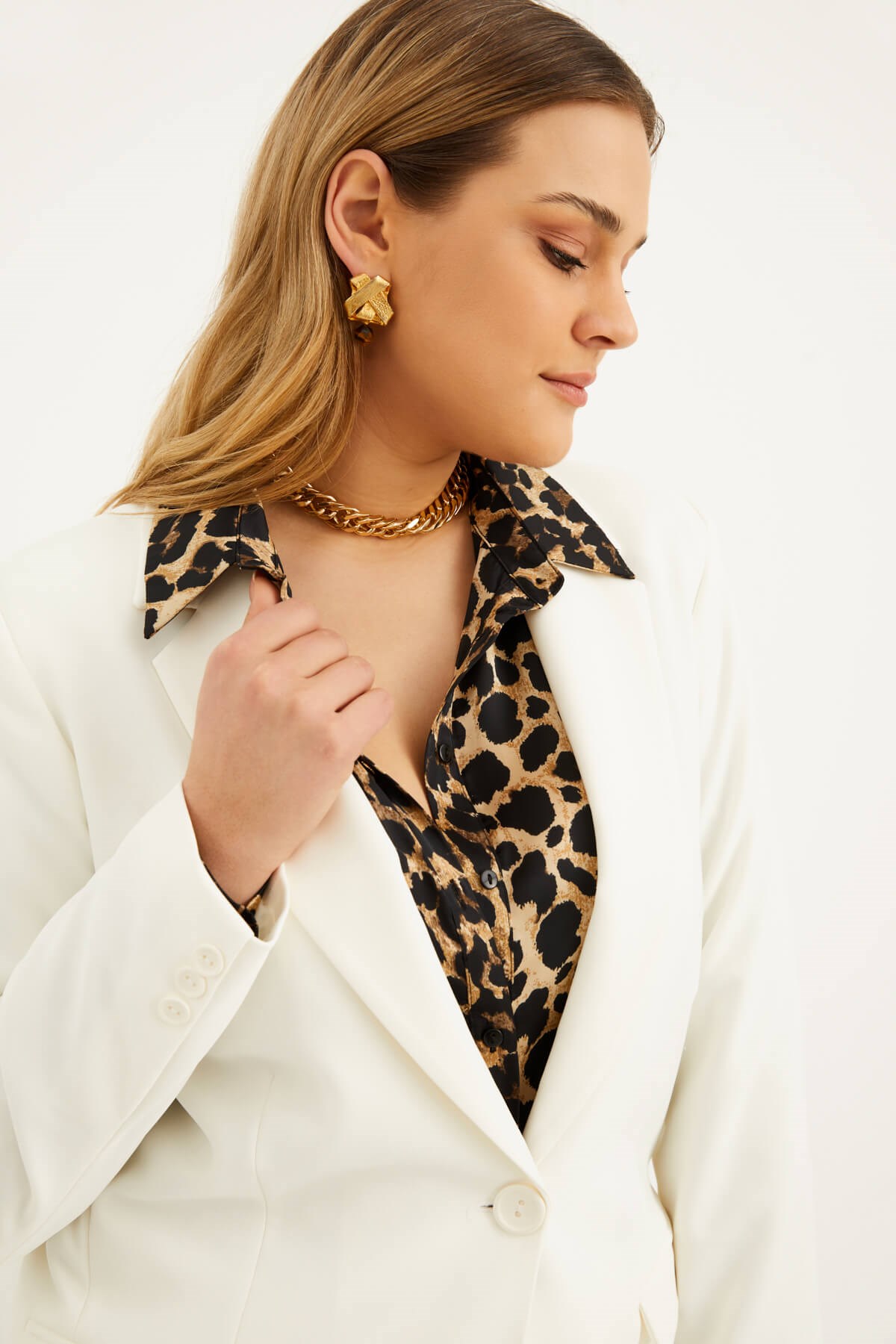 Myline-Astarlı Blazer Ceket-Büyük Beden Ceket-77402