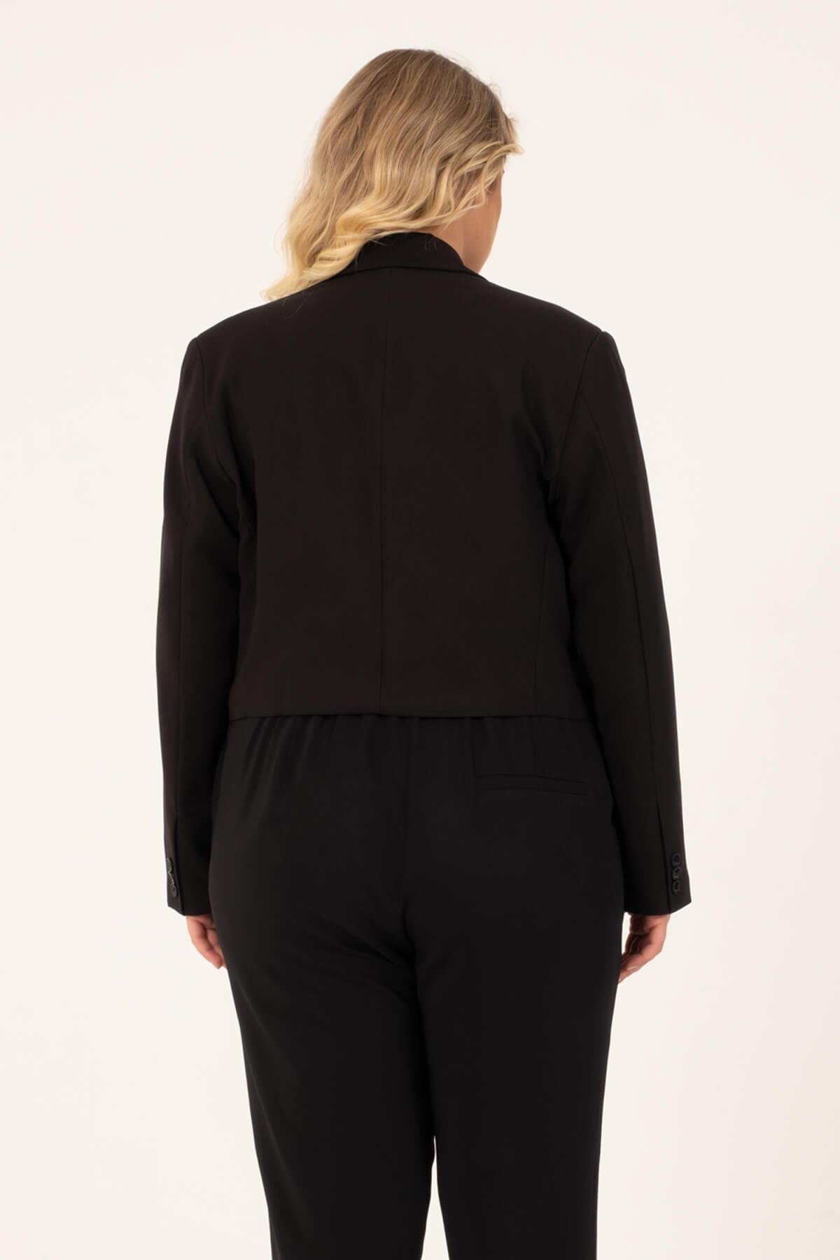 Myline-Astarlı Blazer Crop Ceket-Büyük Beden Ceket-128757