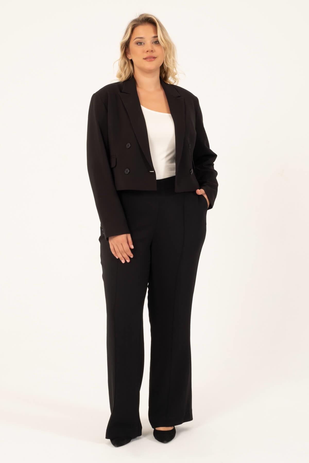 Myline-Astarlı Blazer Crop Ceket-Büyük Beden Ceket-128757