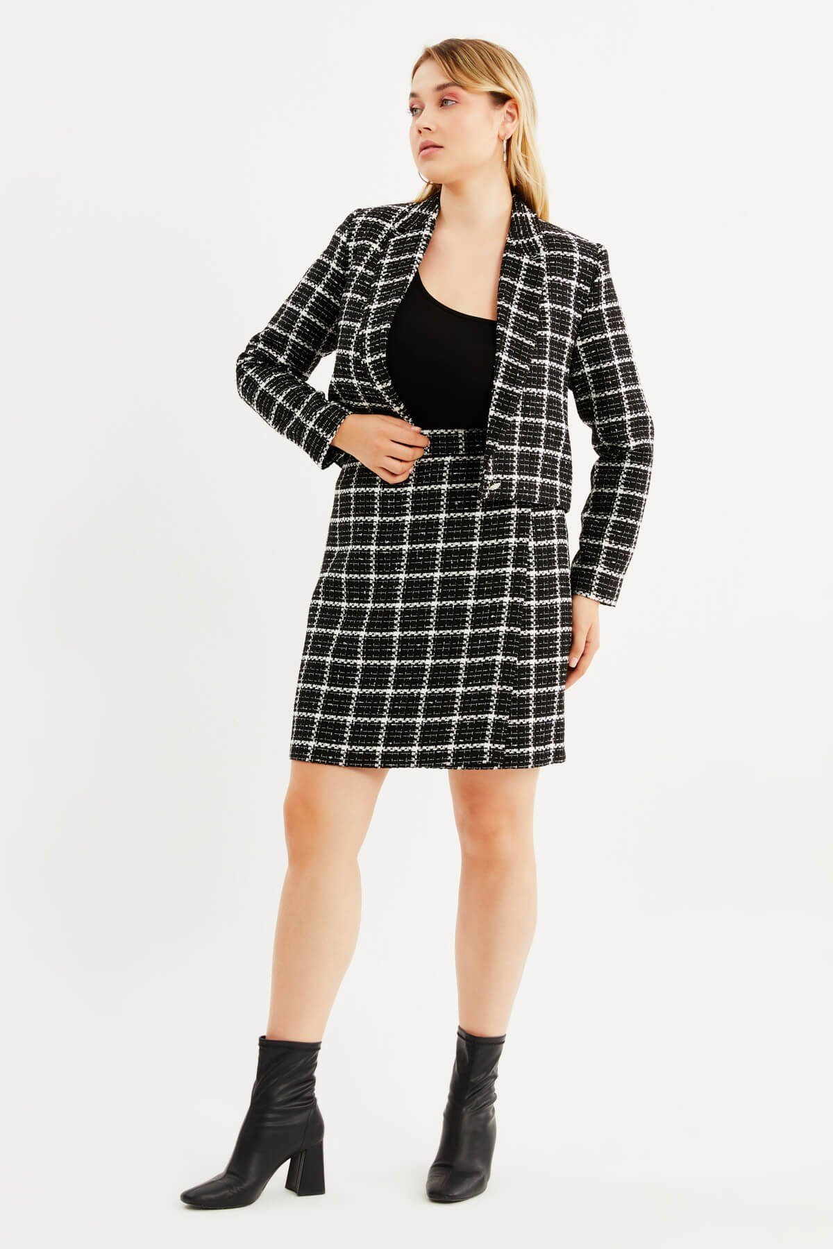 Myline-Astarlı Blazer Tüvit Ceket-Büyük Beden Ceket-87986