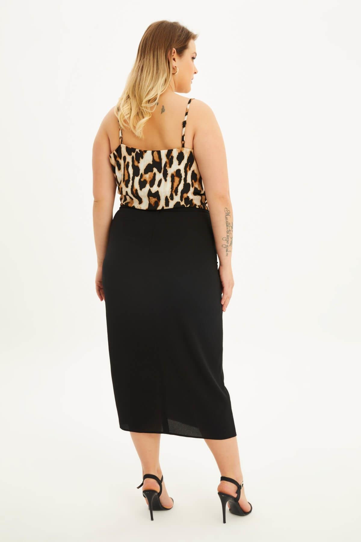 Myline-Astarlı Büzgü Detaylı Midi Etek -Büyük Beden Etek-118480