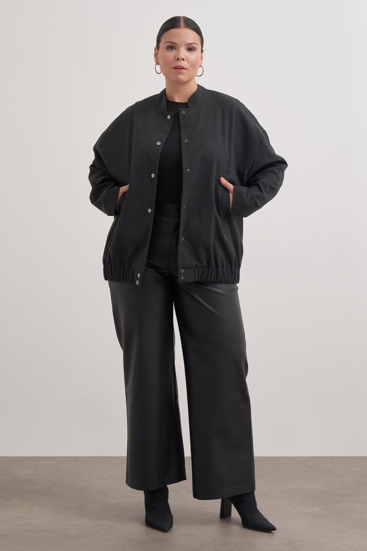 Myline-Astarlı Cep Detaylı Bomber Ceket-Büyük Beden Ceket-149601