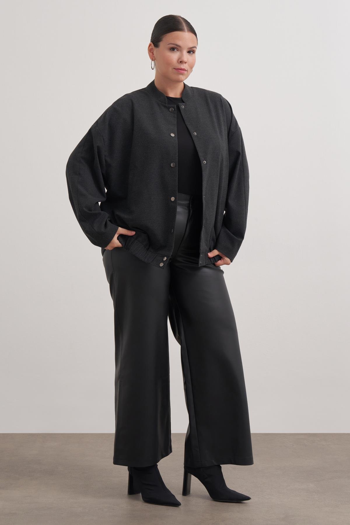 Myline-Astarlı Cep Detaylı Bomber Ceket-Büyük Beden Ceket-149601