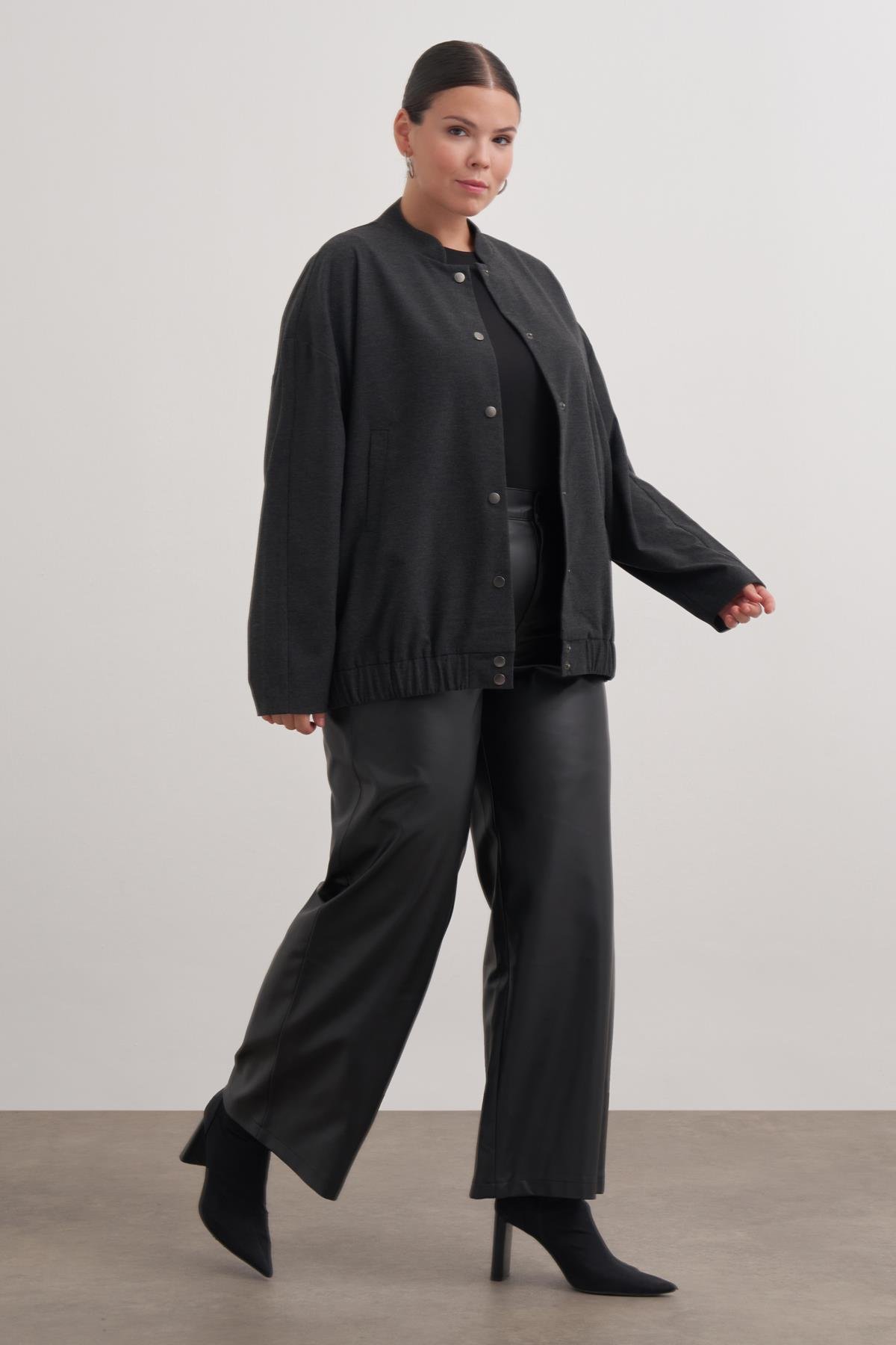 Myline-Astarlı Cep Detaylı Bomber Ceket-Büyük Beden Ceket-149601