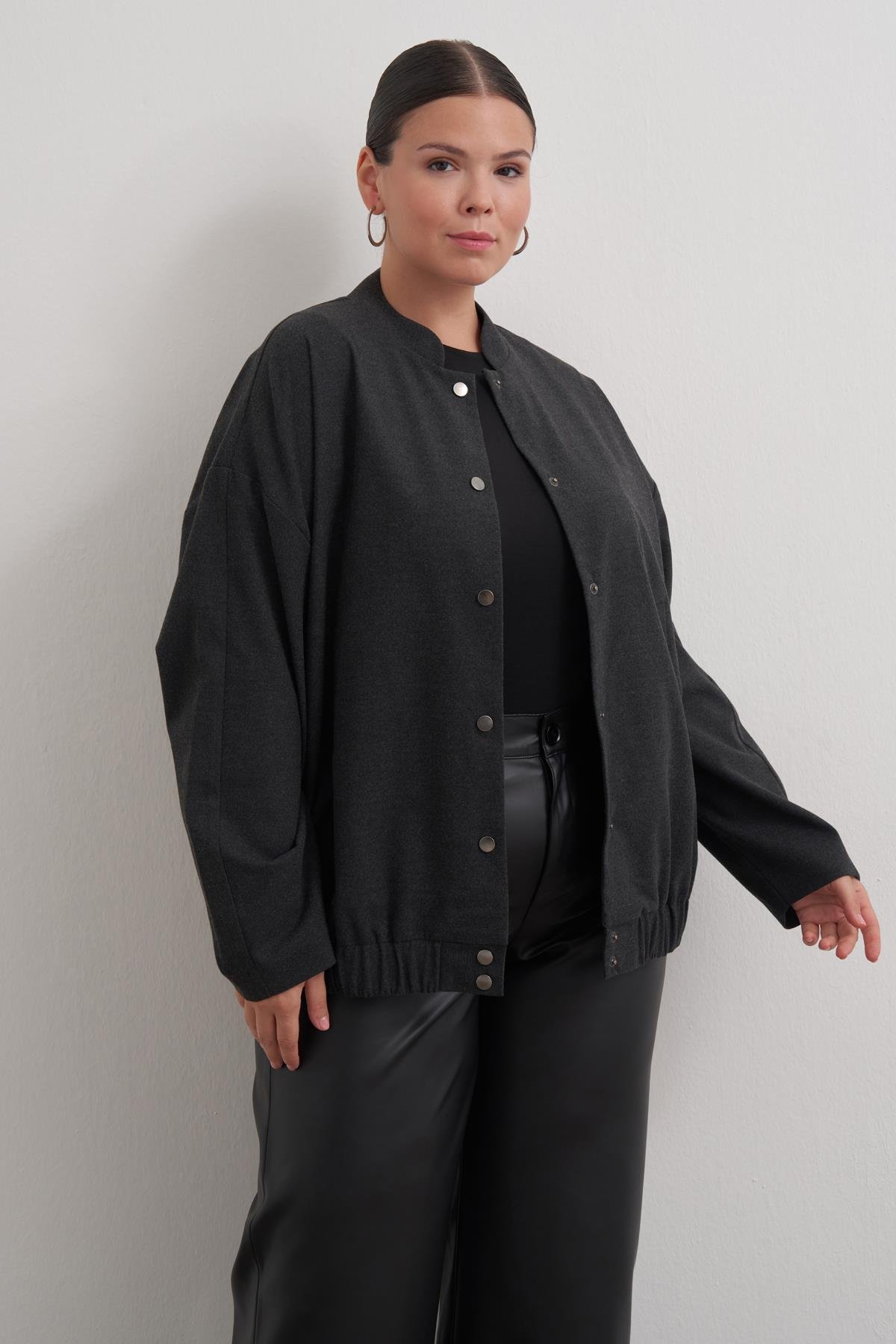 Myline-Astarlı Cep Detaylı Bomber Ceket-Büyük Beden Ceket-149601