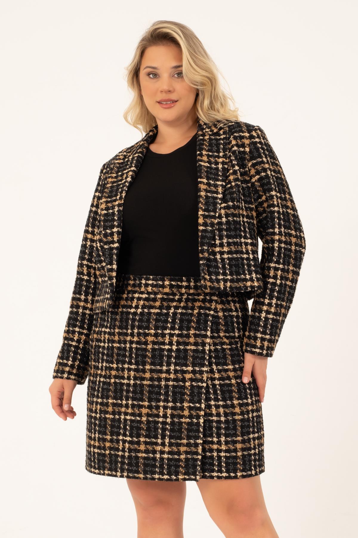 Myline-Astarlı Crop Tüvit Ceket-Büyük Beden Ceket-128763