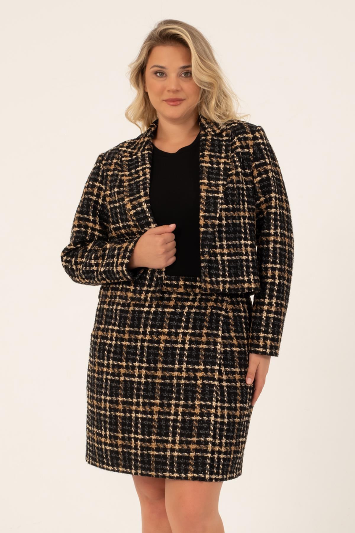 Myline-Astarlı Crop Tüvit Ceket-Büyük Beden Ceket-128763