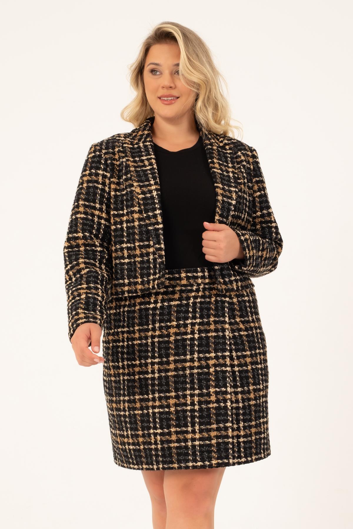 Myline-Astarlı Crop Tüvit Ceket-Büyük Beden Ceket-128763